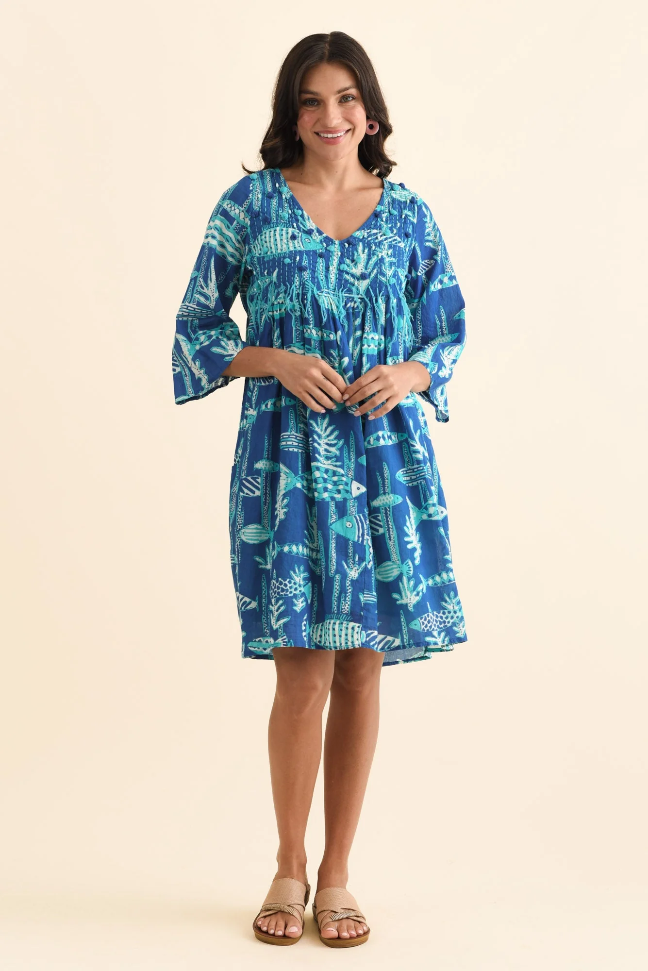 Ava Cobalt Sea Cotton Pocket Dress - Image 6