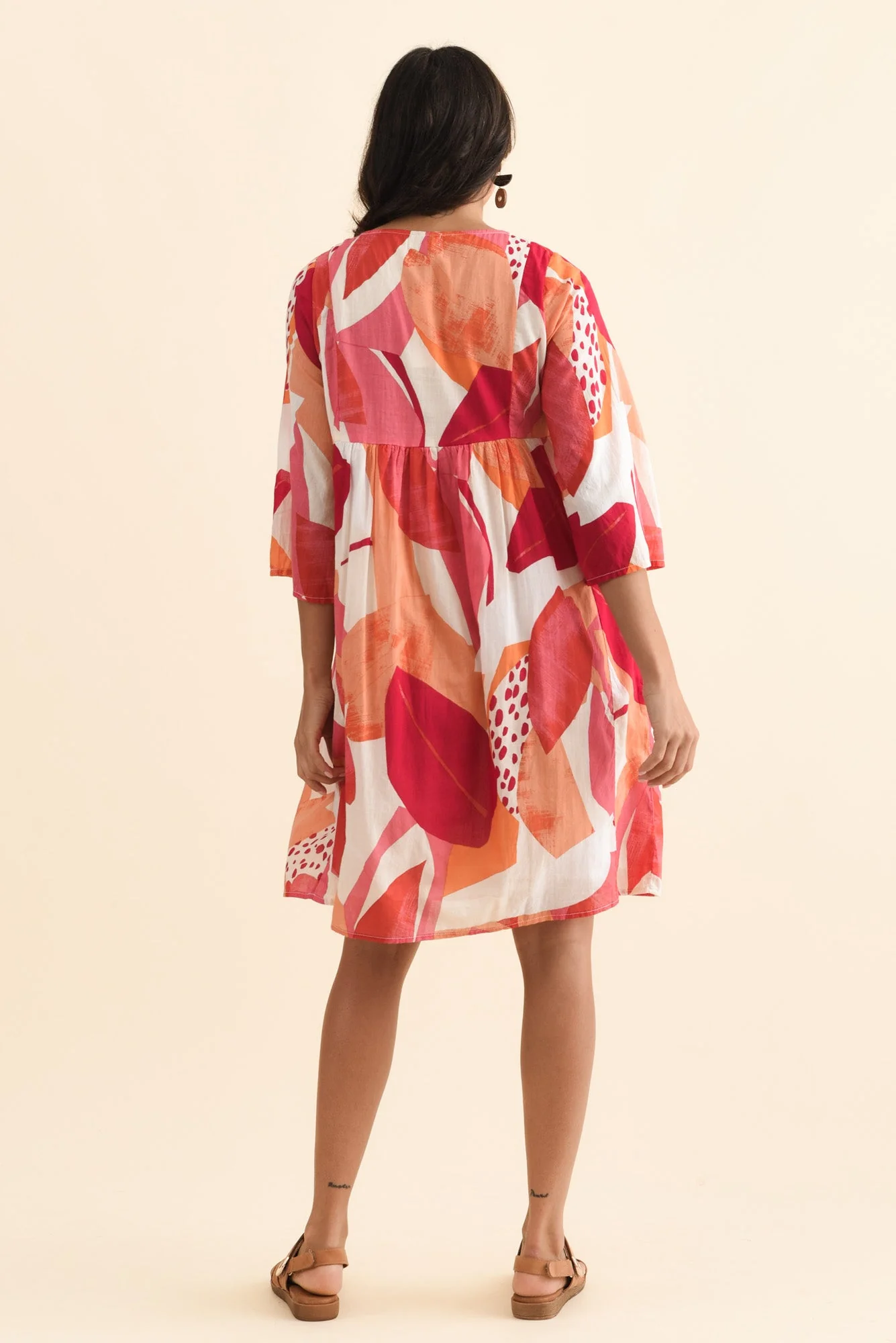 Ava Pink Abstract Cotton Pocket Dress - Image 4