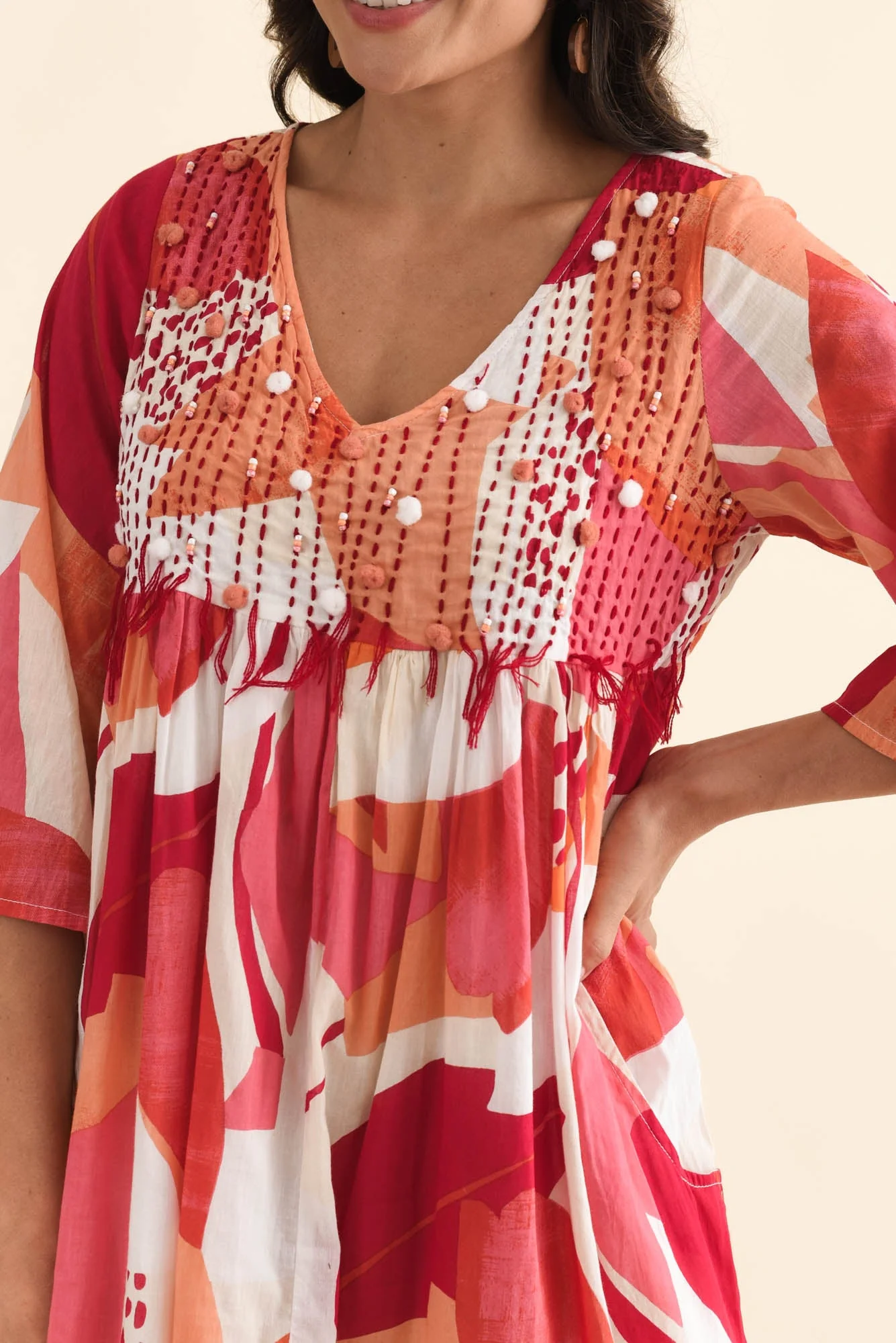 Ava Pink Abstract Cotton Pocket Dress - Image 5