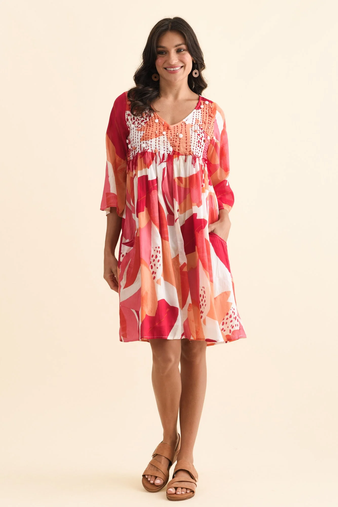 Ava Pink Abstract Cotton Pocket Dress - Image 6