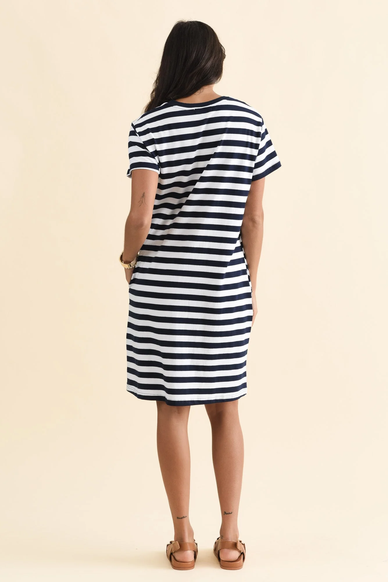 Aya Navy Stripe Bow Cotton Dress - Image 5