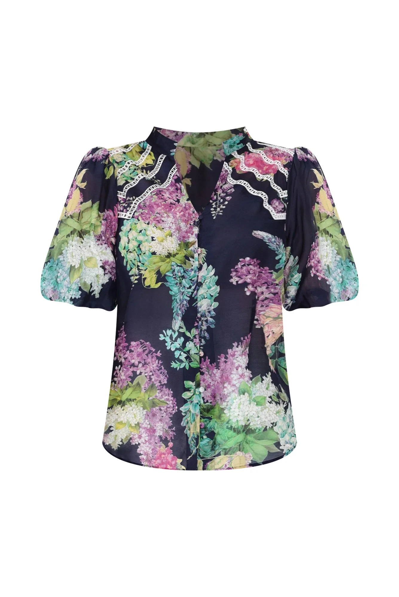 Bahia Navy Wisteria Cotton Silk Top - Image 3