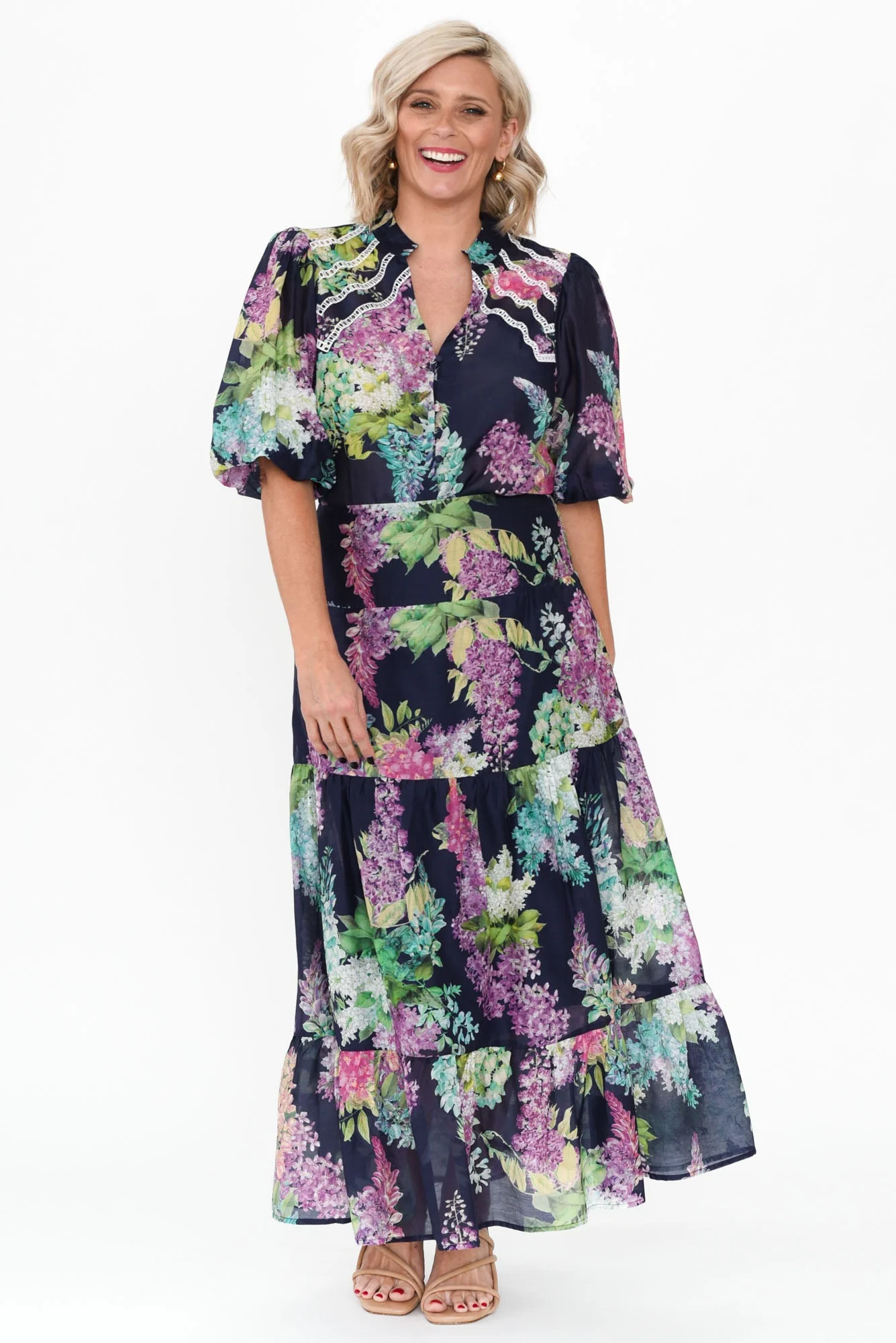 Bahia Navy Wisteria Cotton Silk Top - Image 7