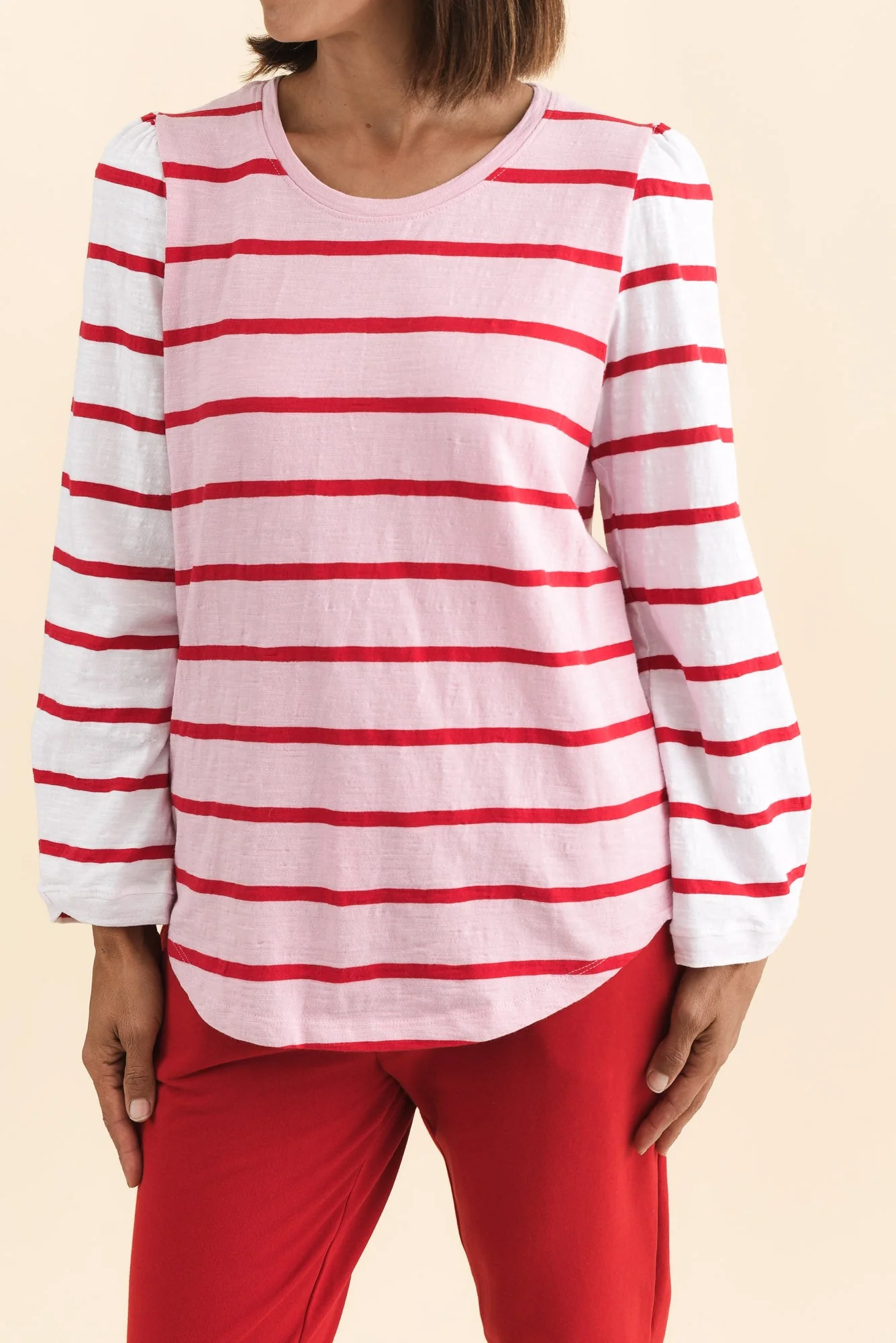 Baia Pink Stripe Cotton Long Sleeve Tee - Image 5