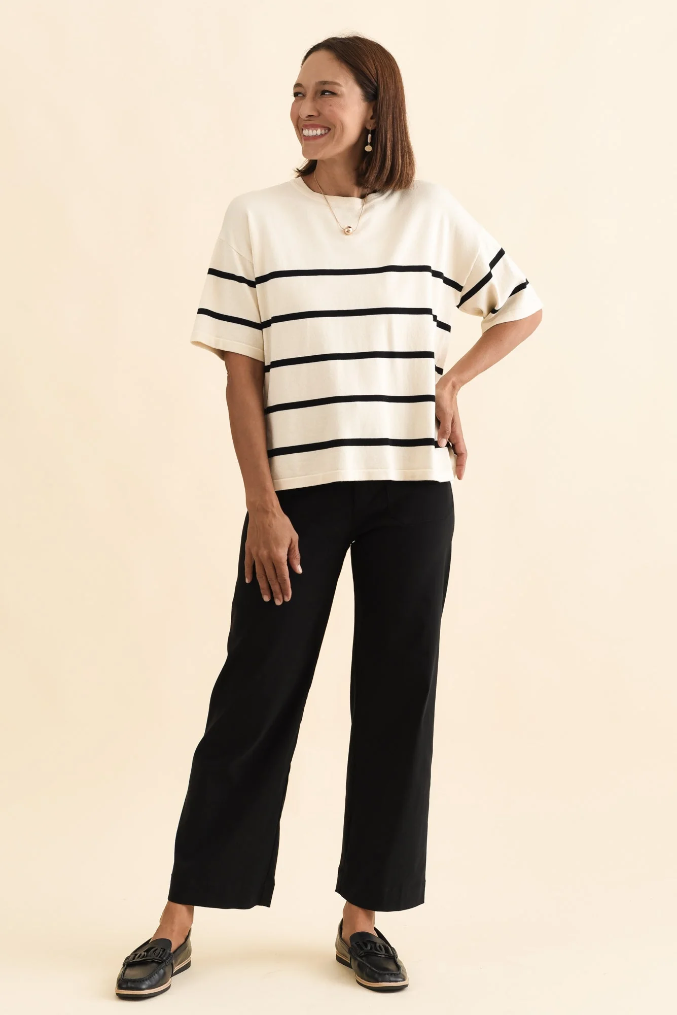 Bailey Cream Stripe Boxy Sweat - Image 2