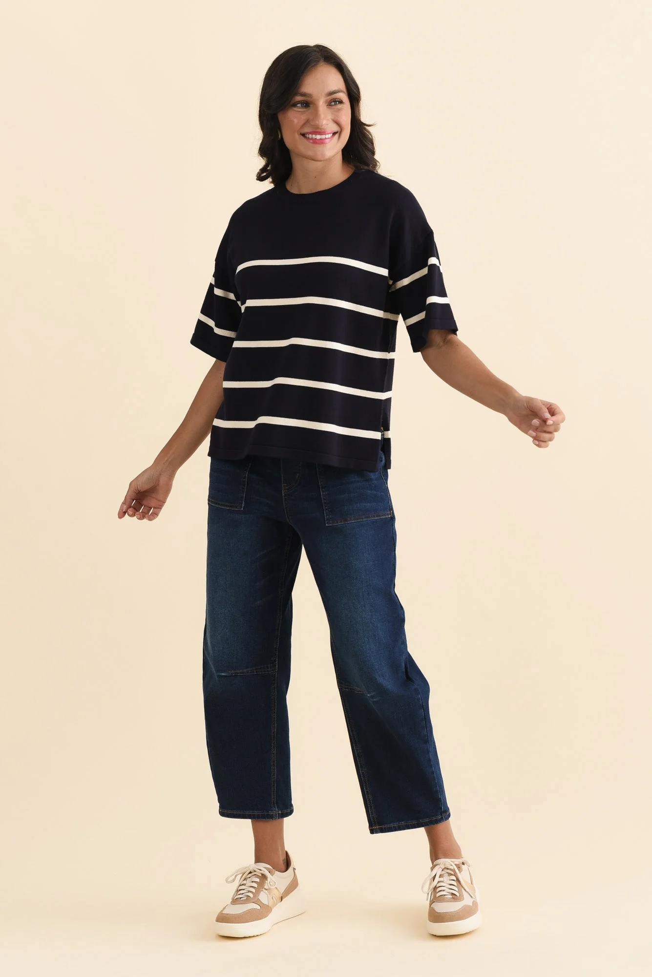 Bailey Navy Stripe Boxy Sweat - Image 2