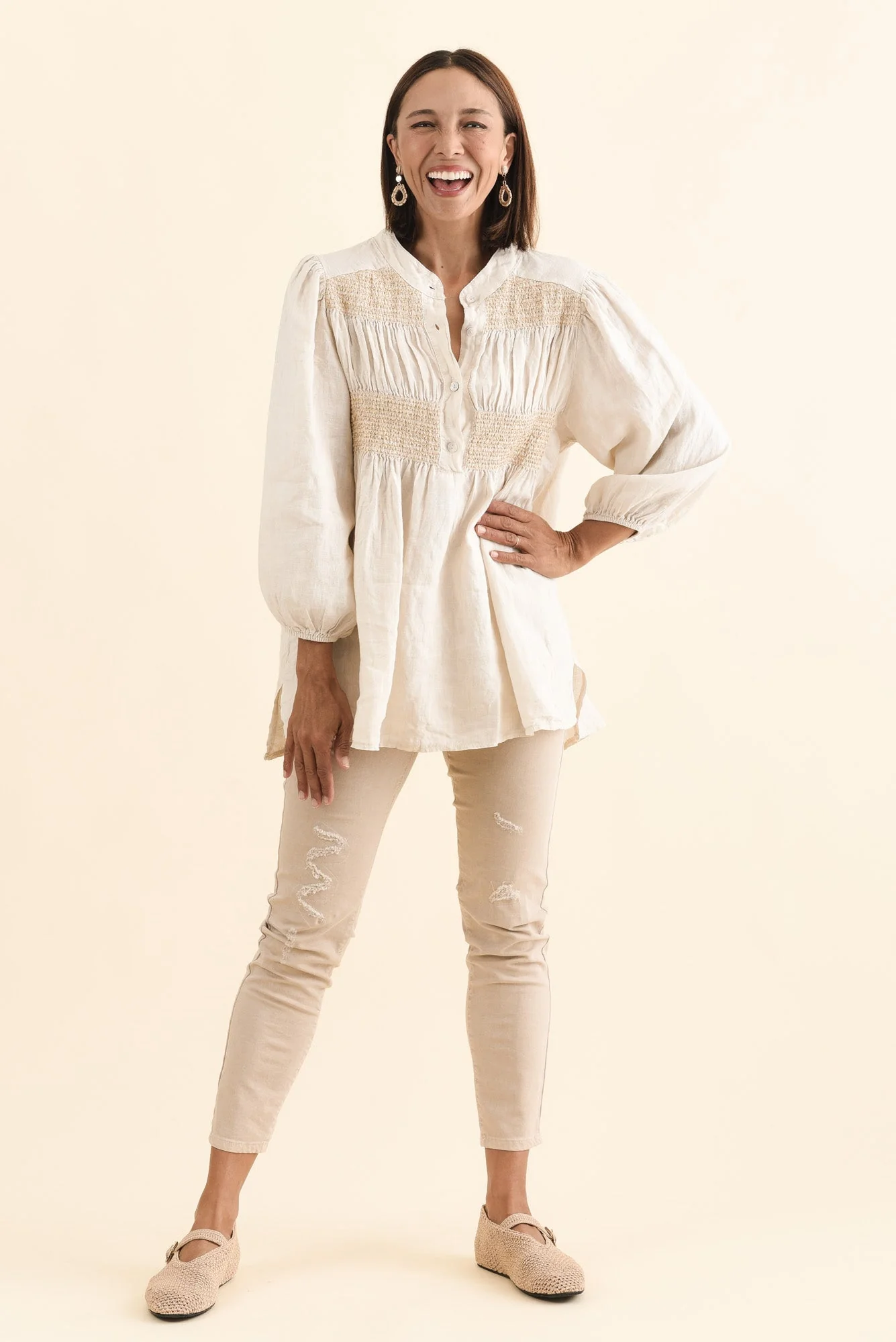 Balos Natural Linen Embellished Top - Image 6