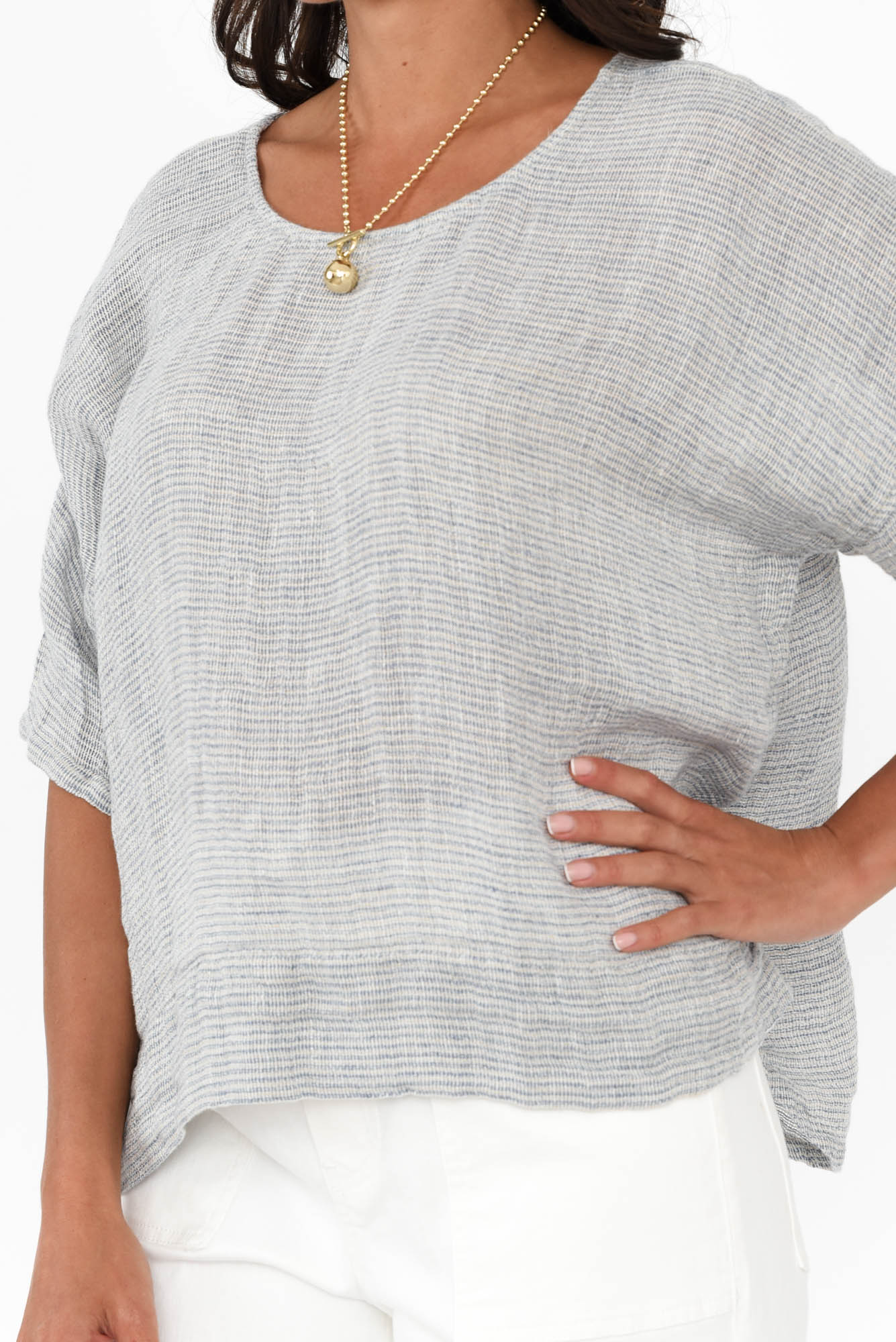 Barbara Light Blue Stripe Linen Top - Image 4
