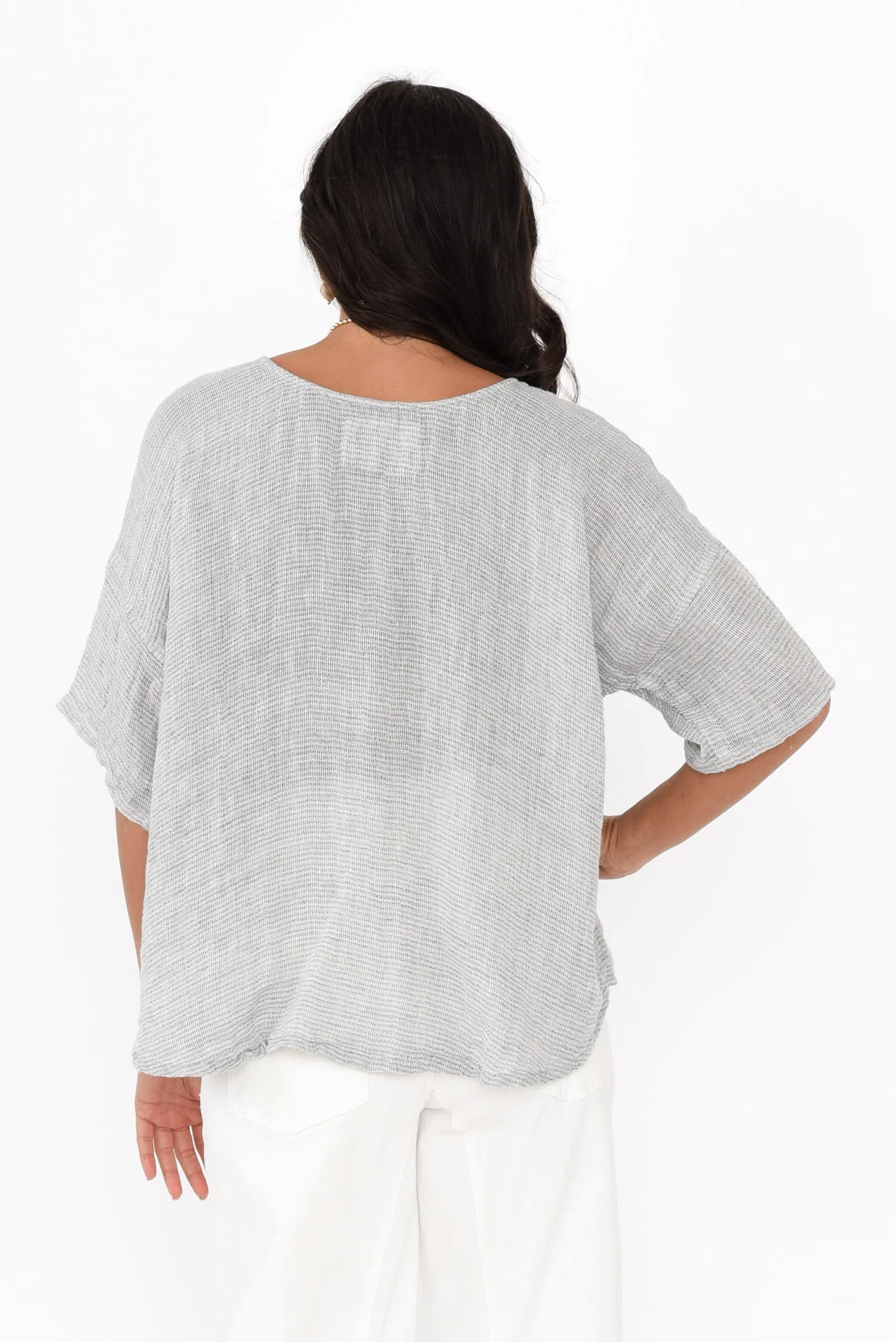 Barbara Light Blue Stripe Linen Top - Image 5
