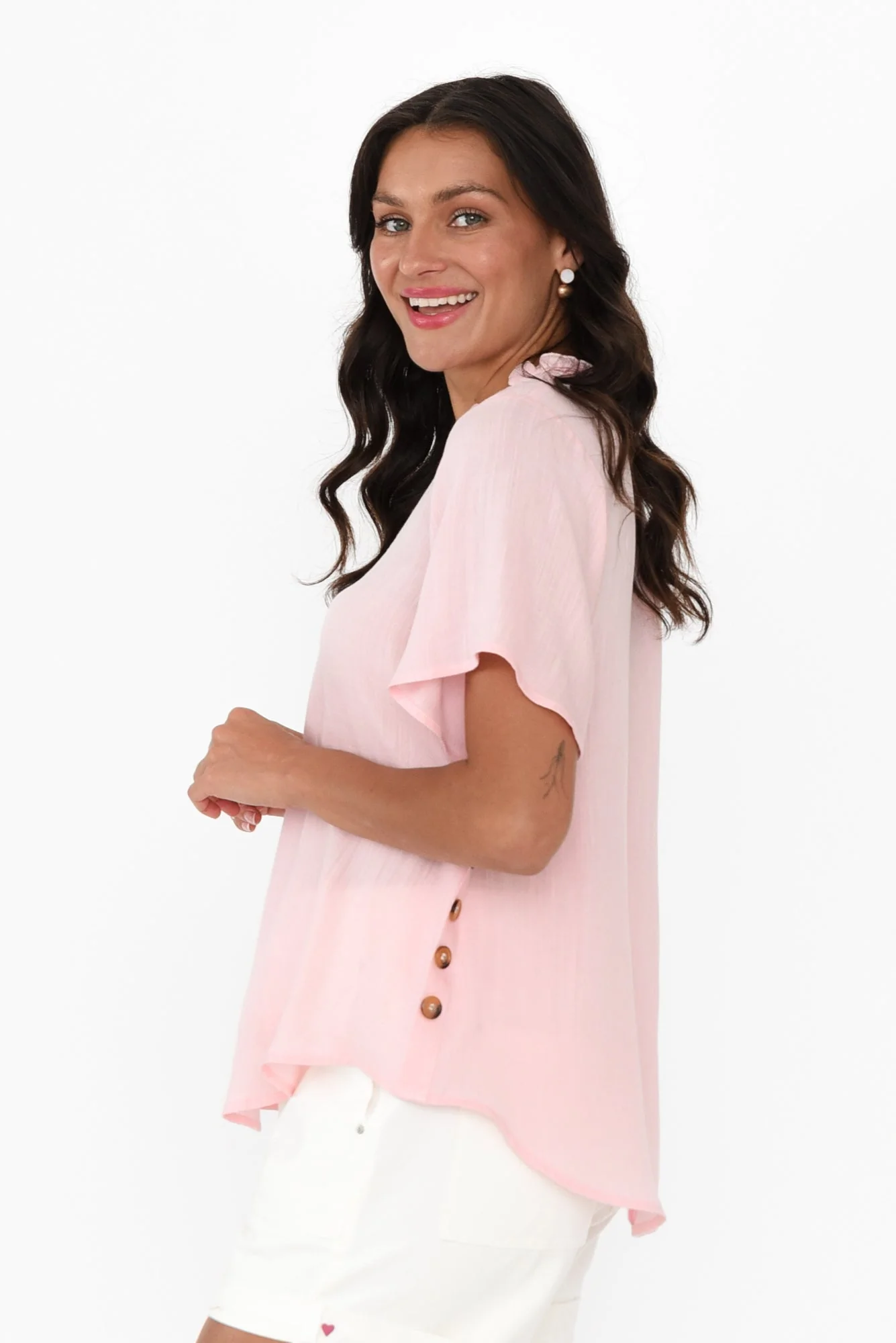 Bari Blush Linen Button Top - Image 3