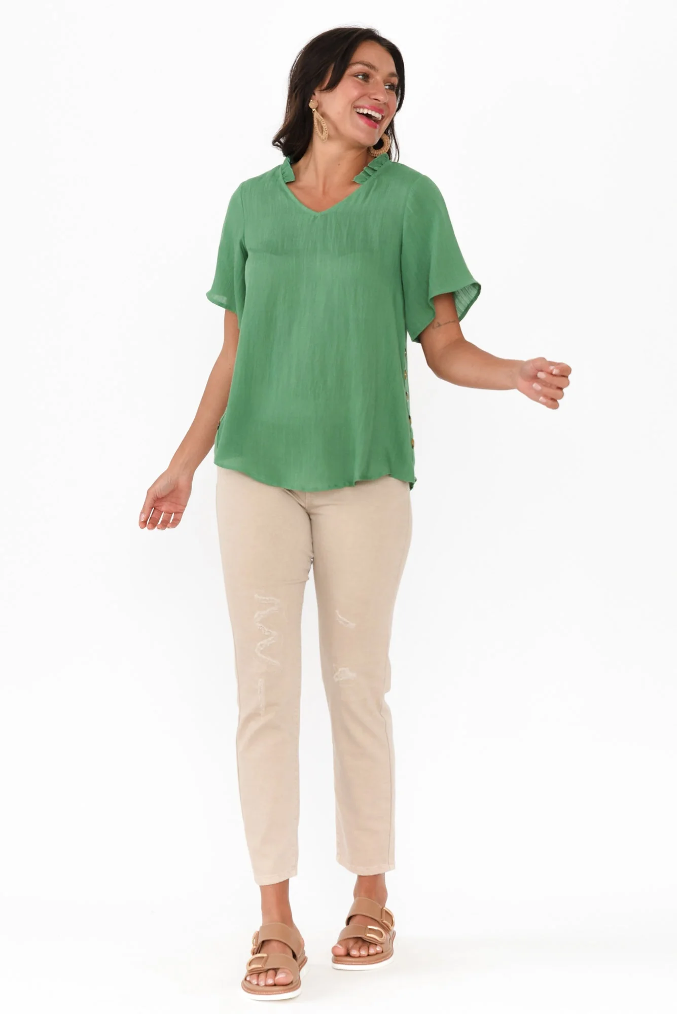 Bari Green Linen Button Top - Image 2