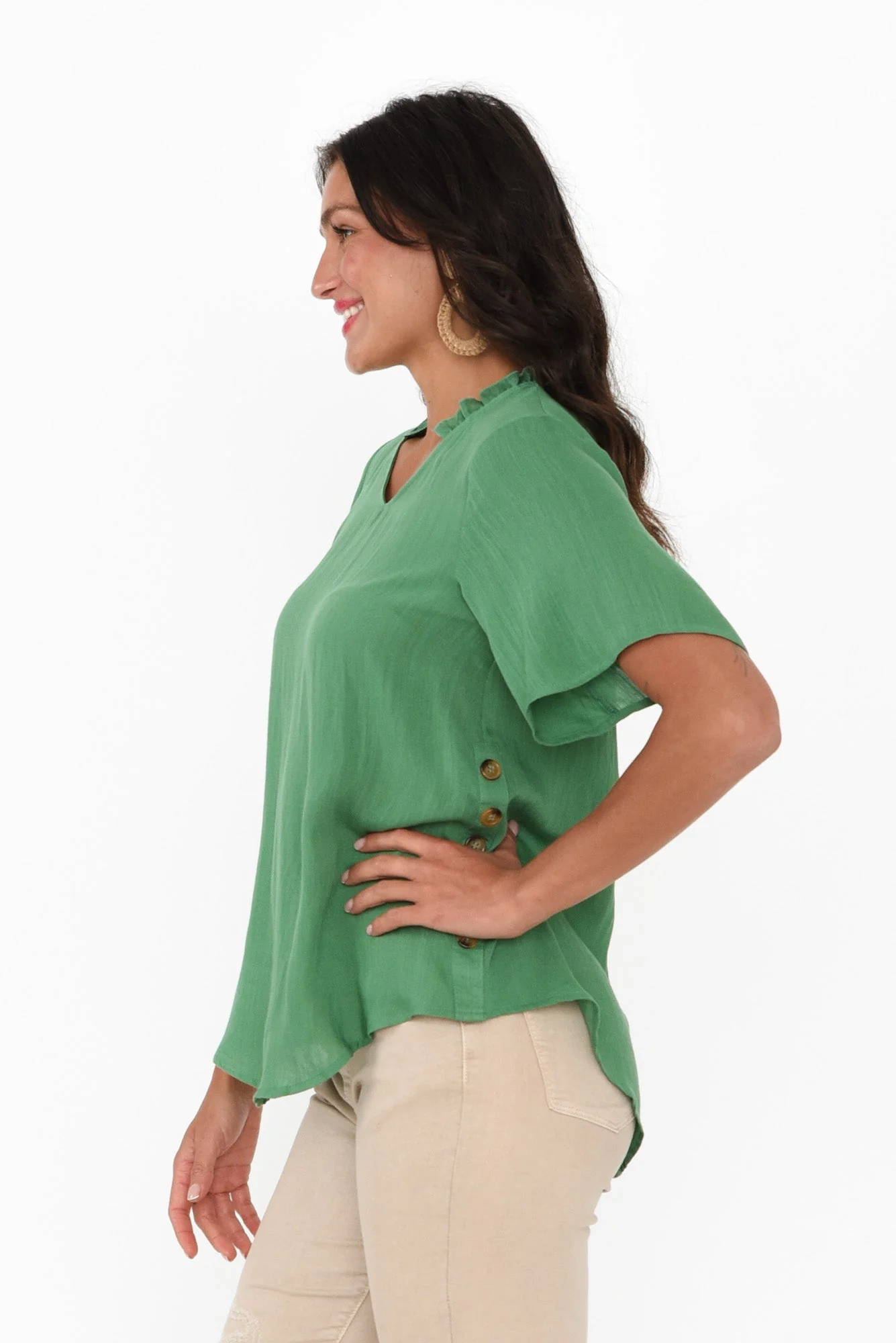 Bari Green Linen Button Top - Image 3