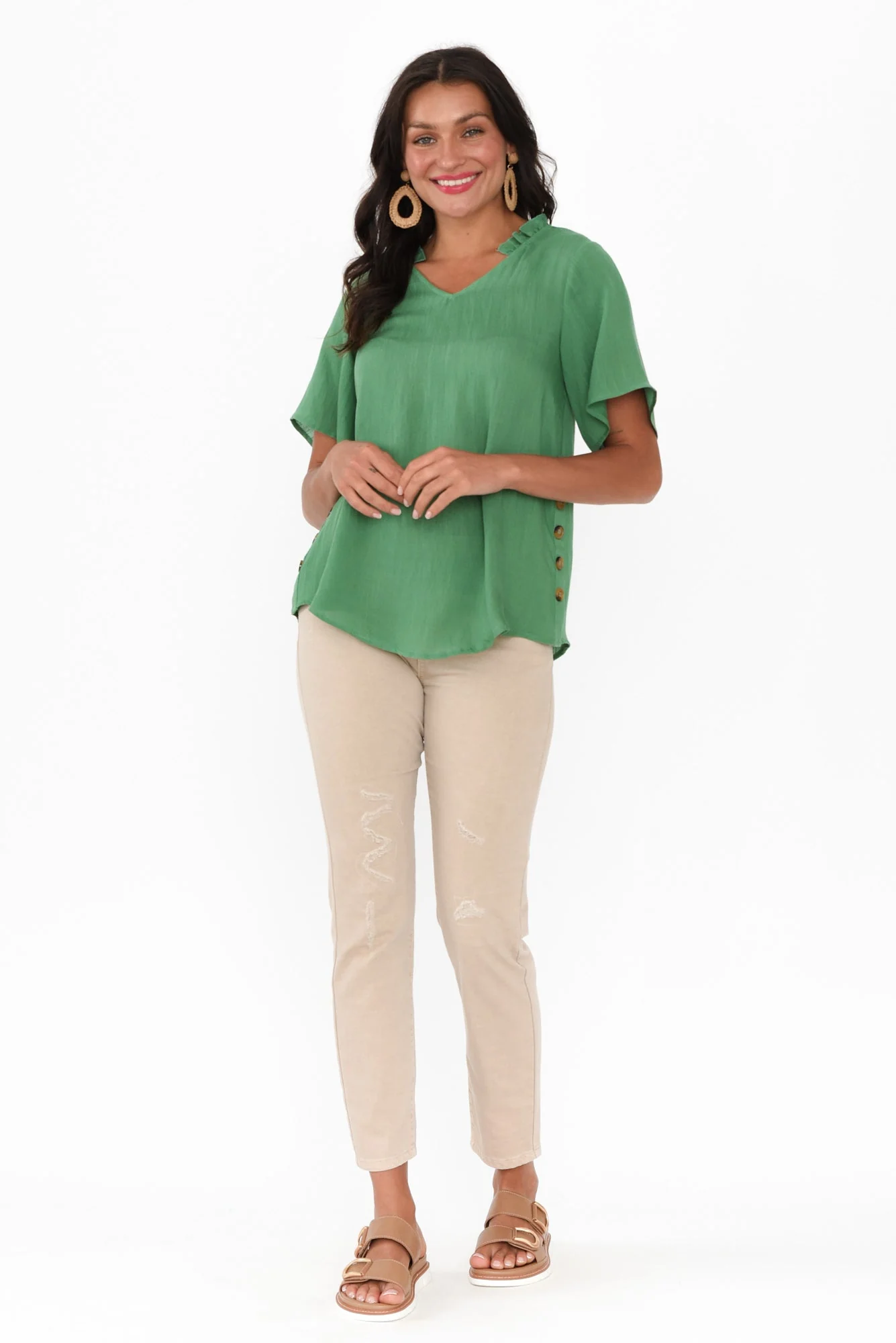 Bari Green Linen Button Top - Image 6
