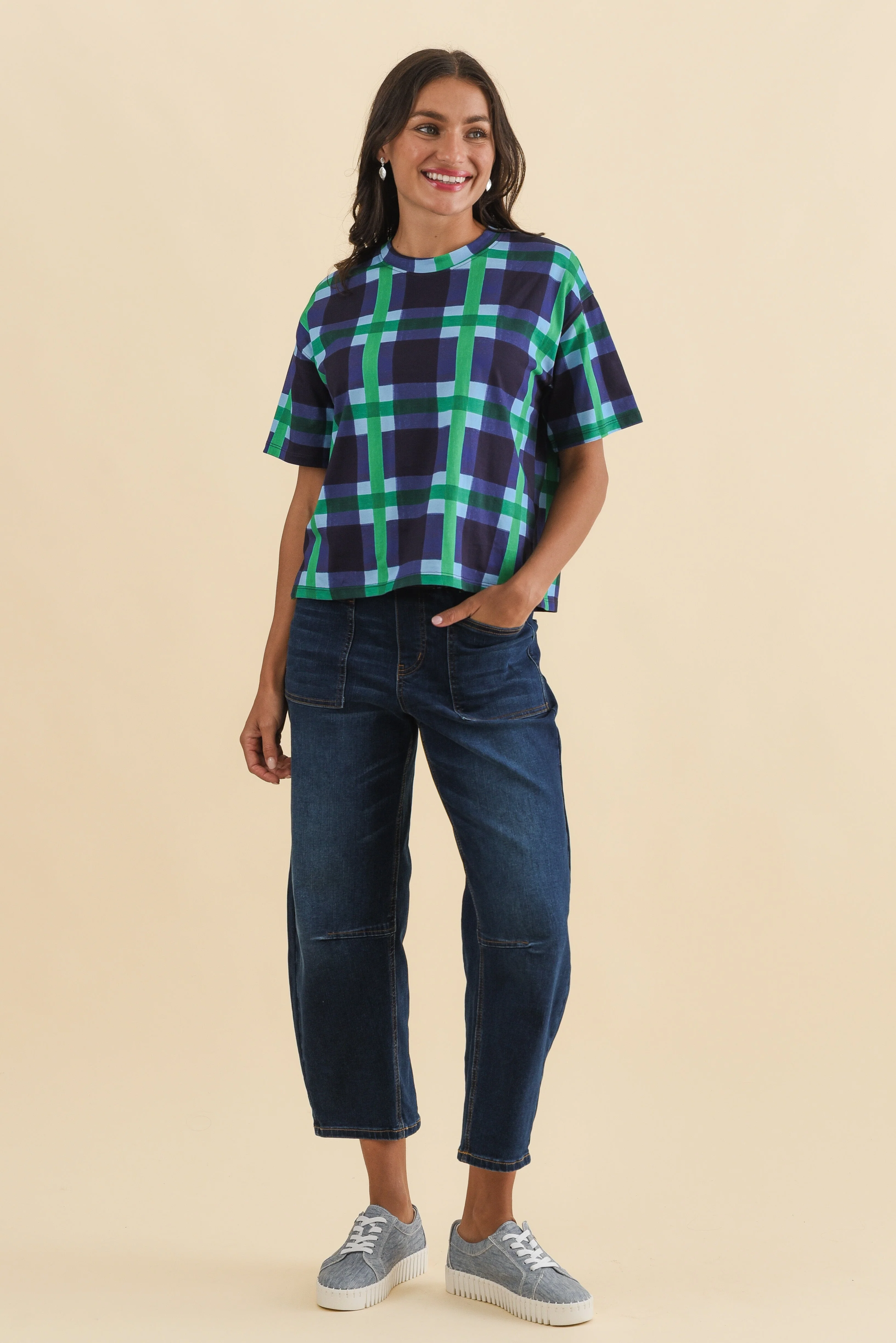 Bari Navy Check Cotton Tee - Image 2