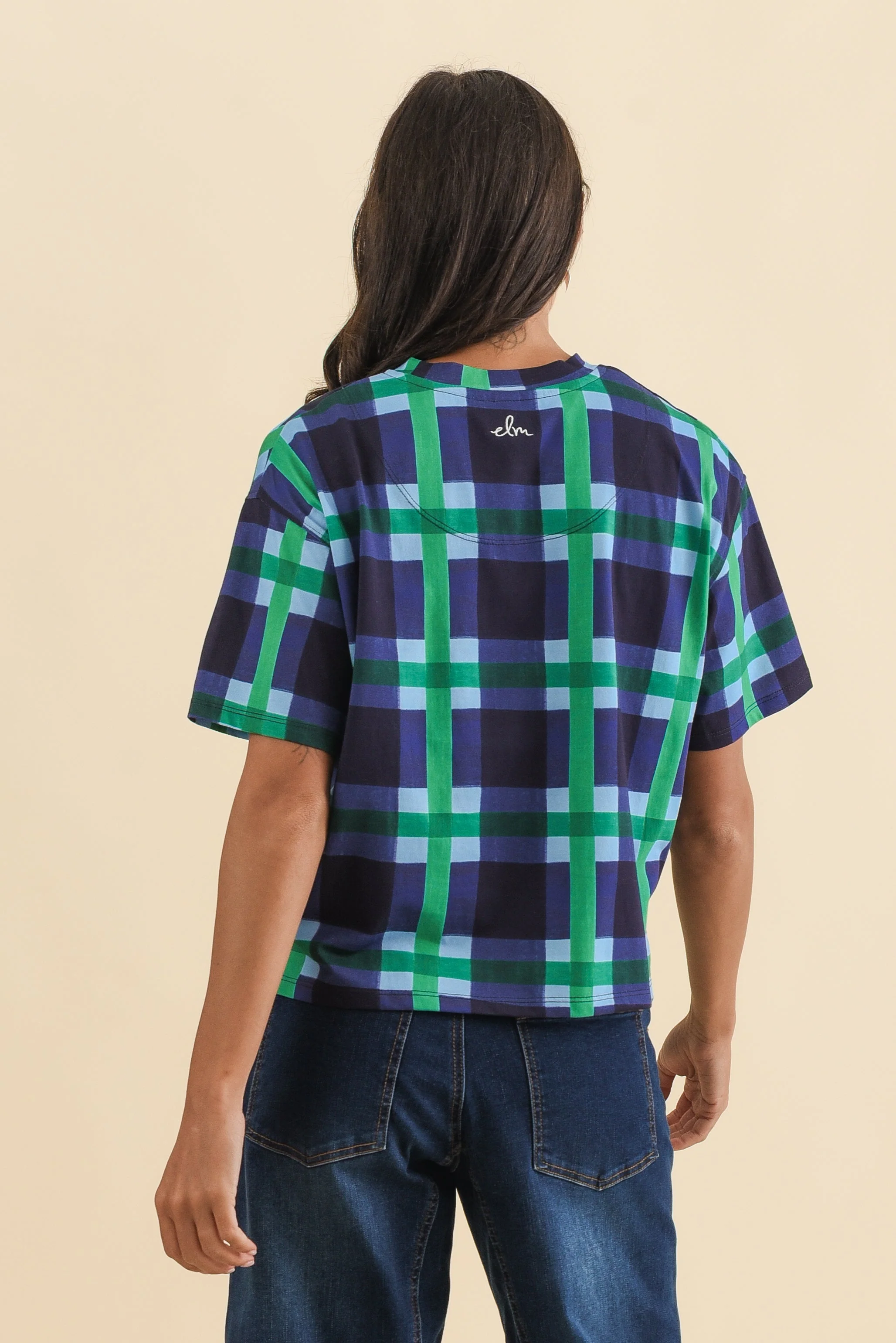 Bari Navy Check Cotton Tee - Image 4