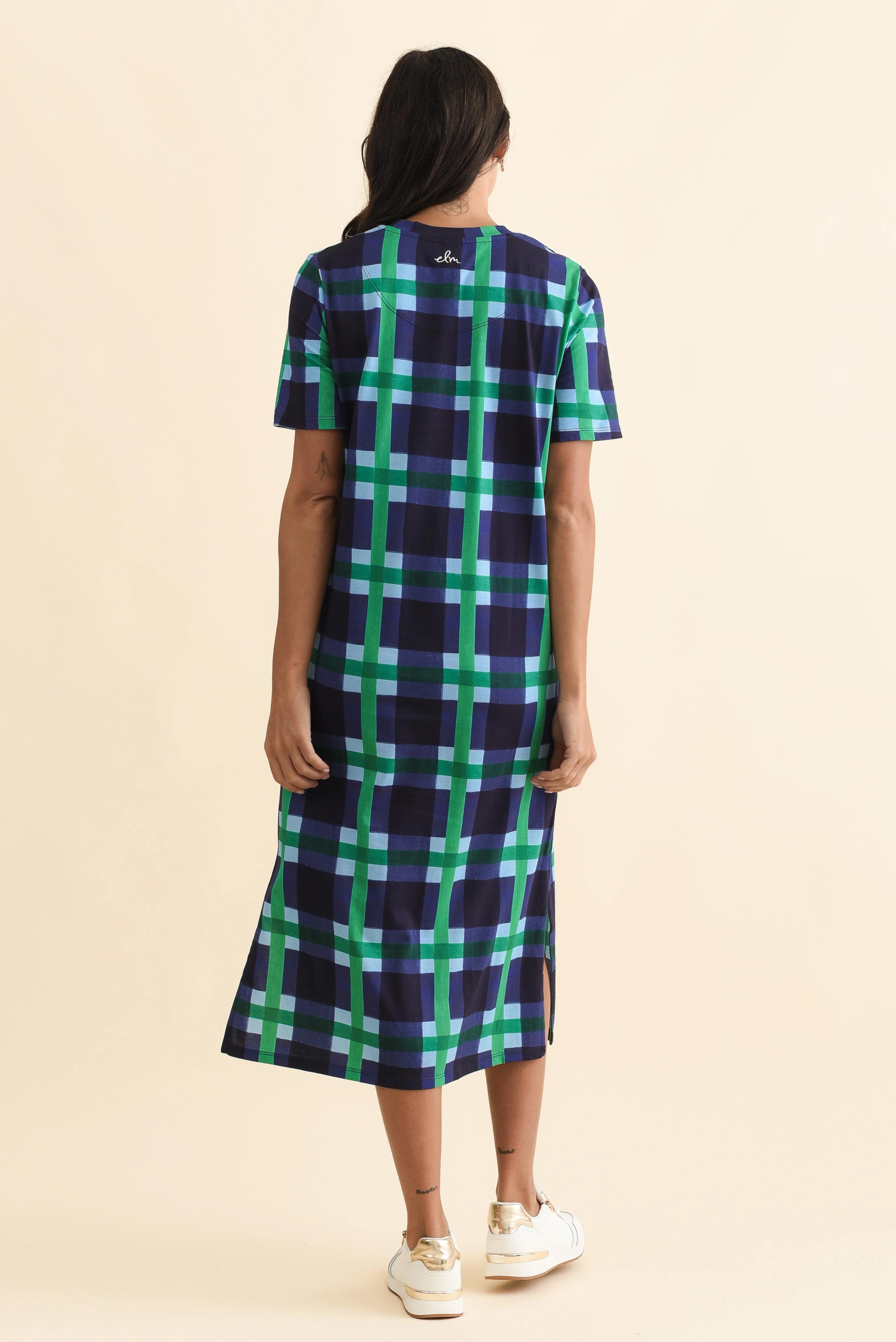 Bari Navy Check Cotton Tee Dress - Image 4