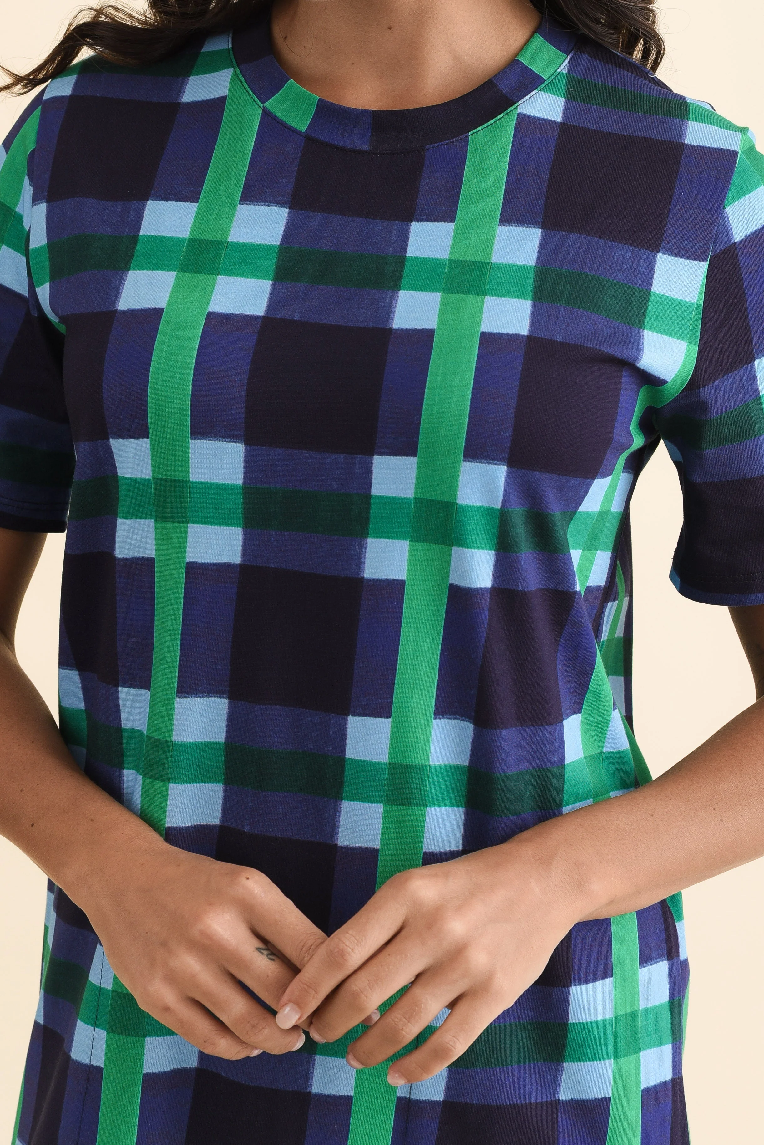 Bari Navy Check Cotton Tee Dress - Image 5