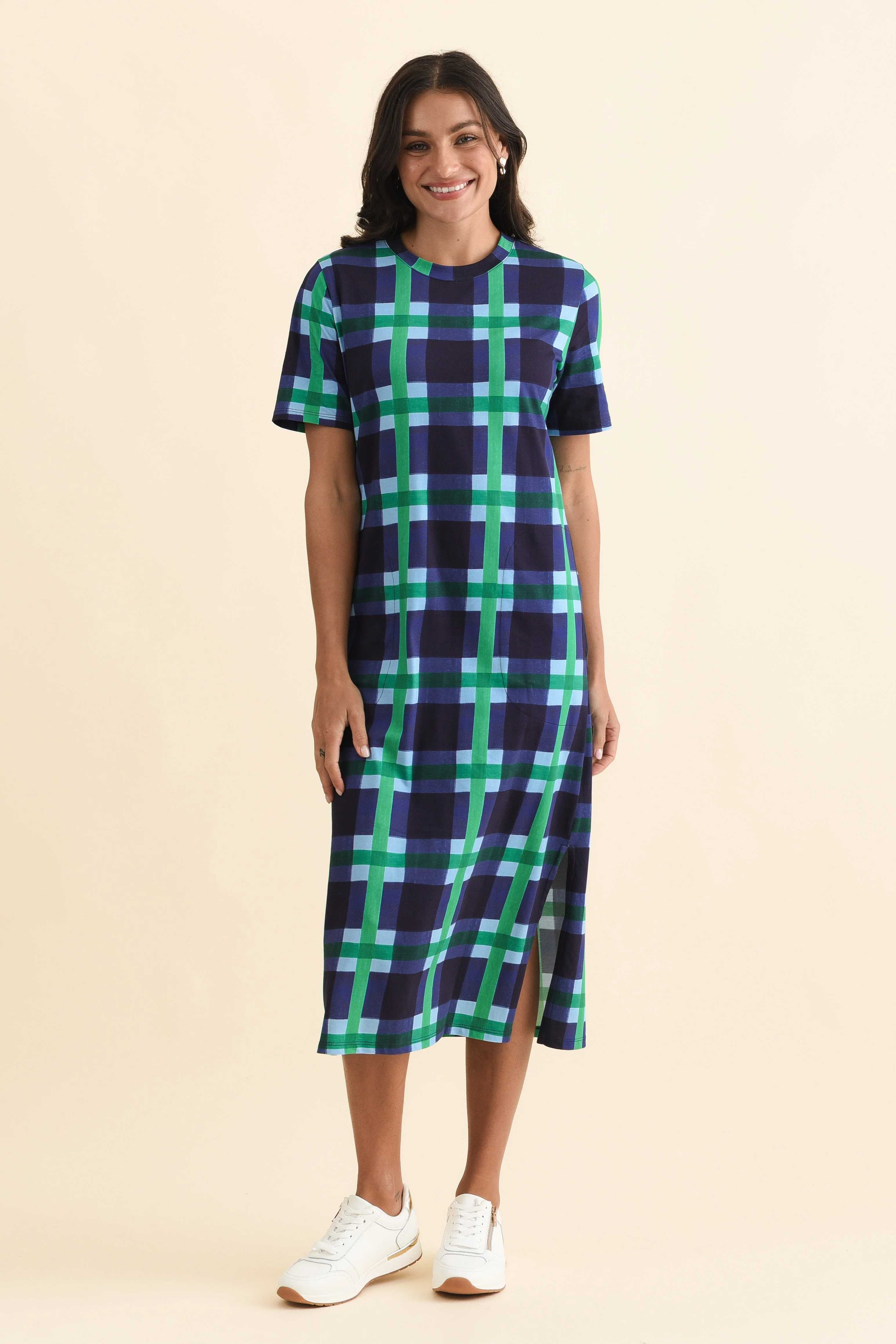 Bari Navy Check Cotton Tee Dress - Image 6