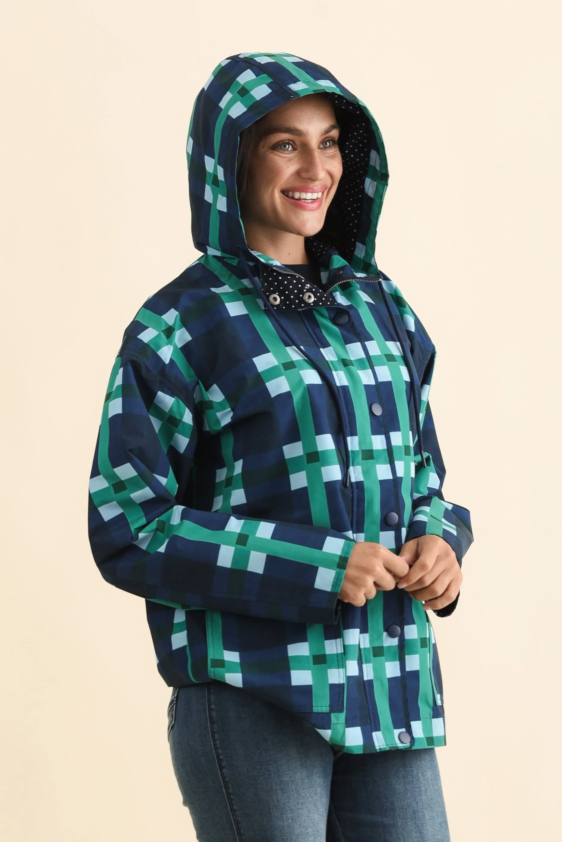 Bari Navy Check Raincoat - Image 3
