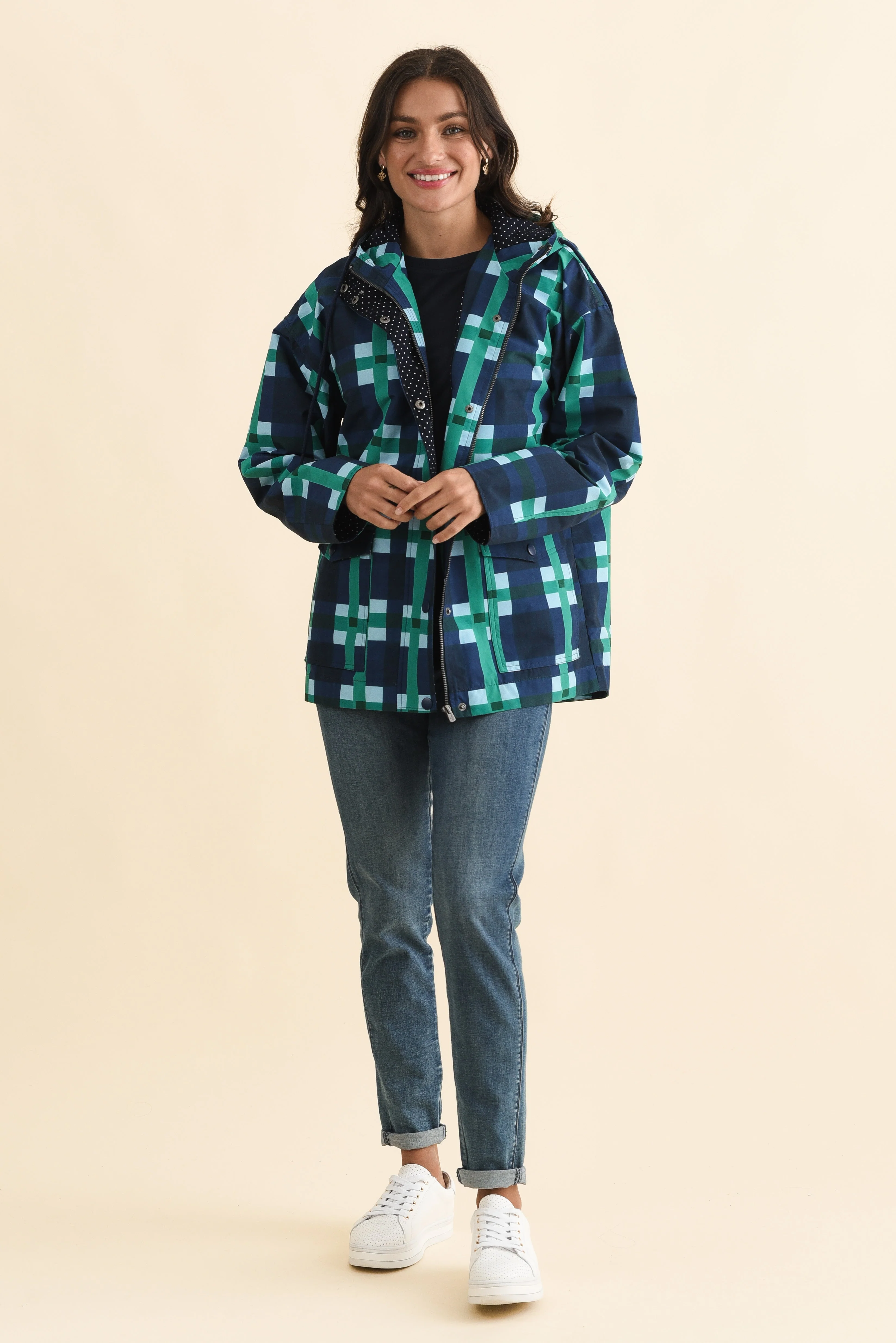 Bari Navy Check Raincoat - Image 6