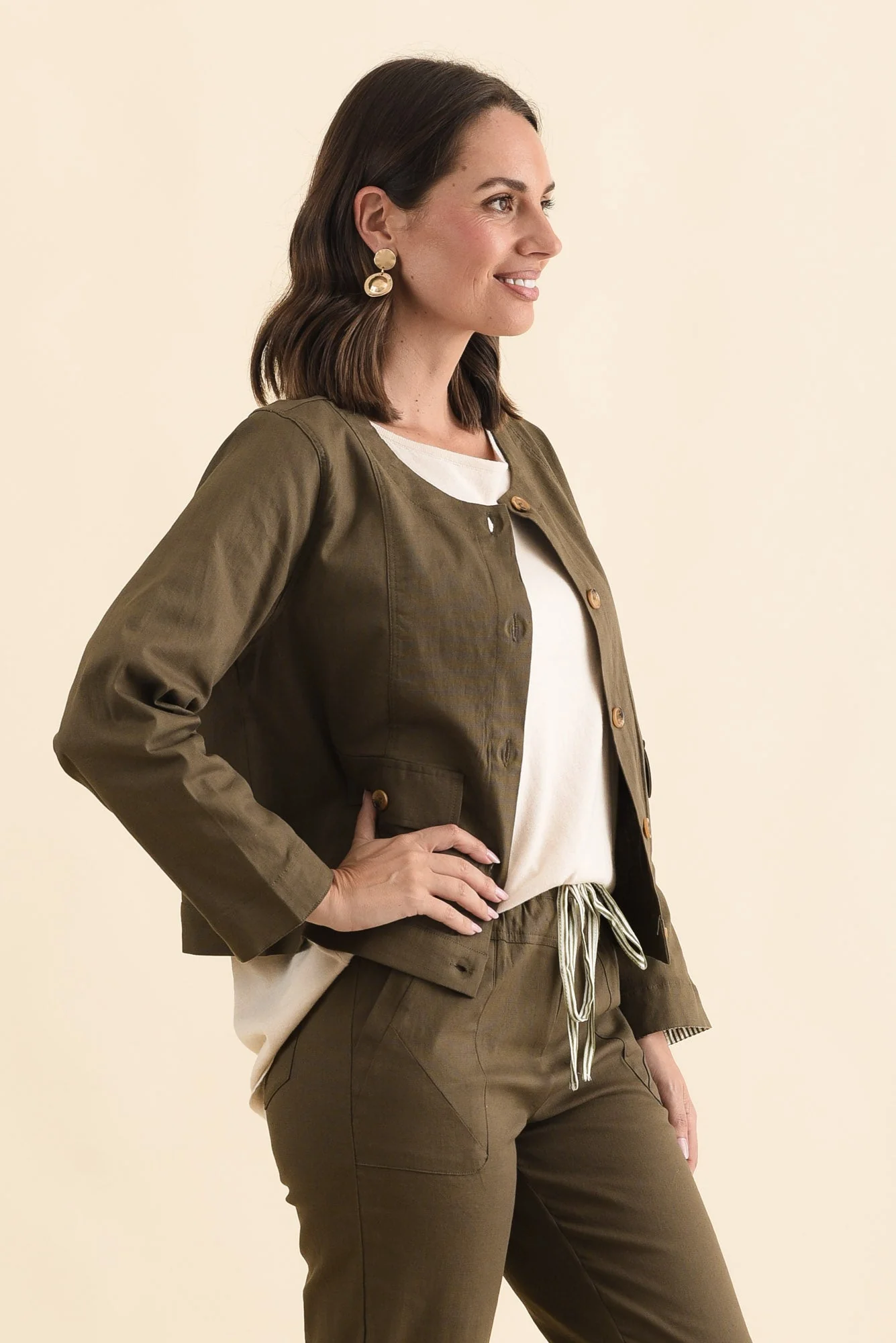 Barney Khaki Linen Blend Jacket - Image 3