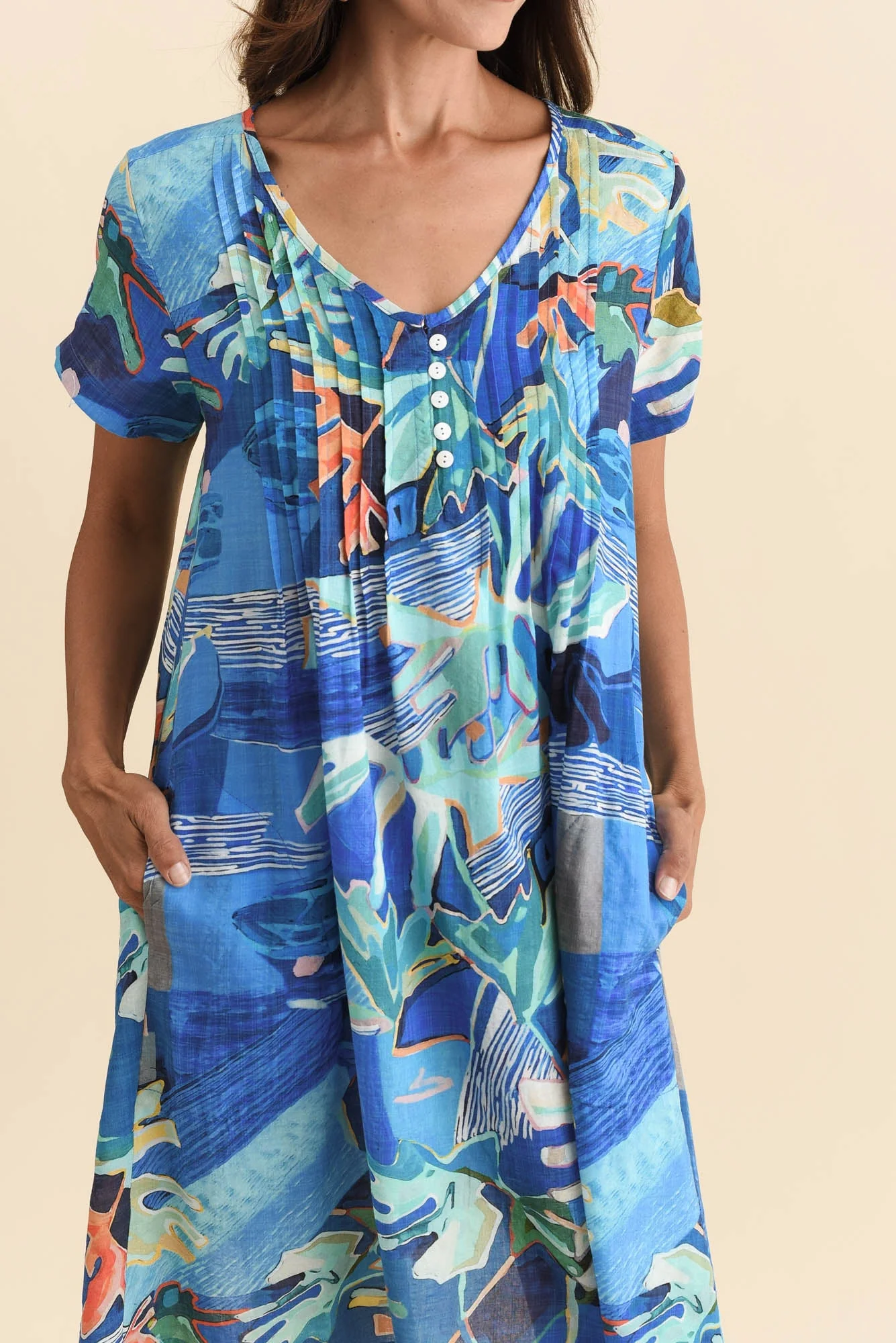 Barry Blue Coastal Cotton Button Dress - Image 5