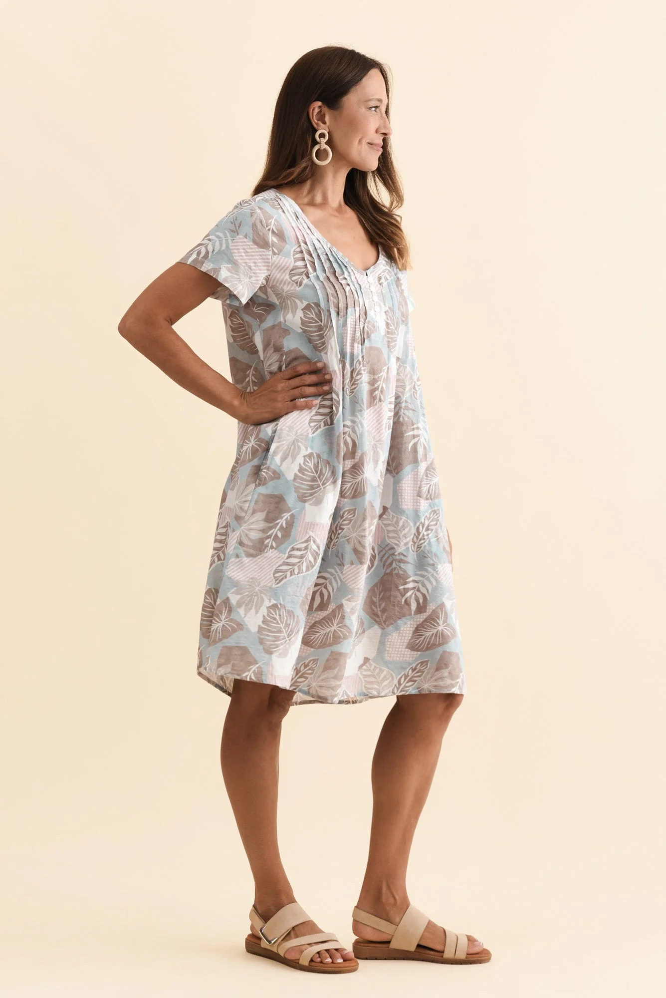 Barry Blue Leaf Cotton Button Dress - Image 3