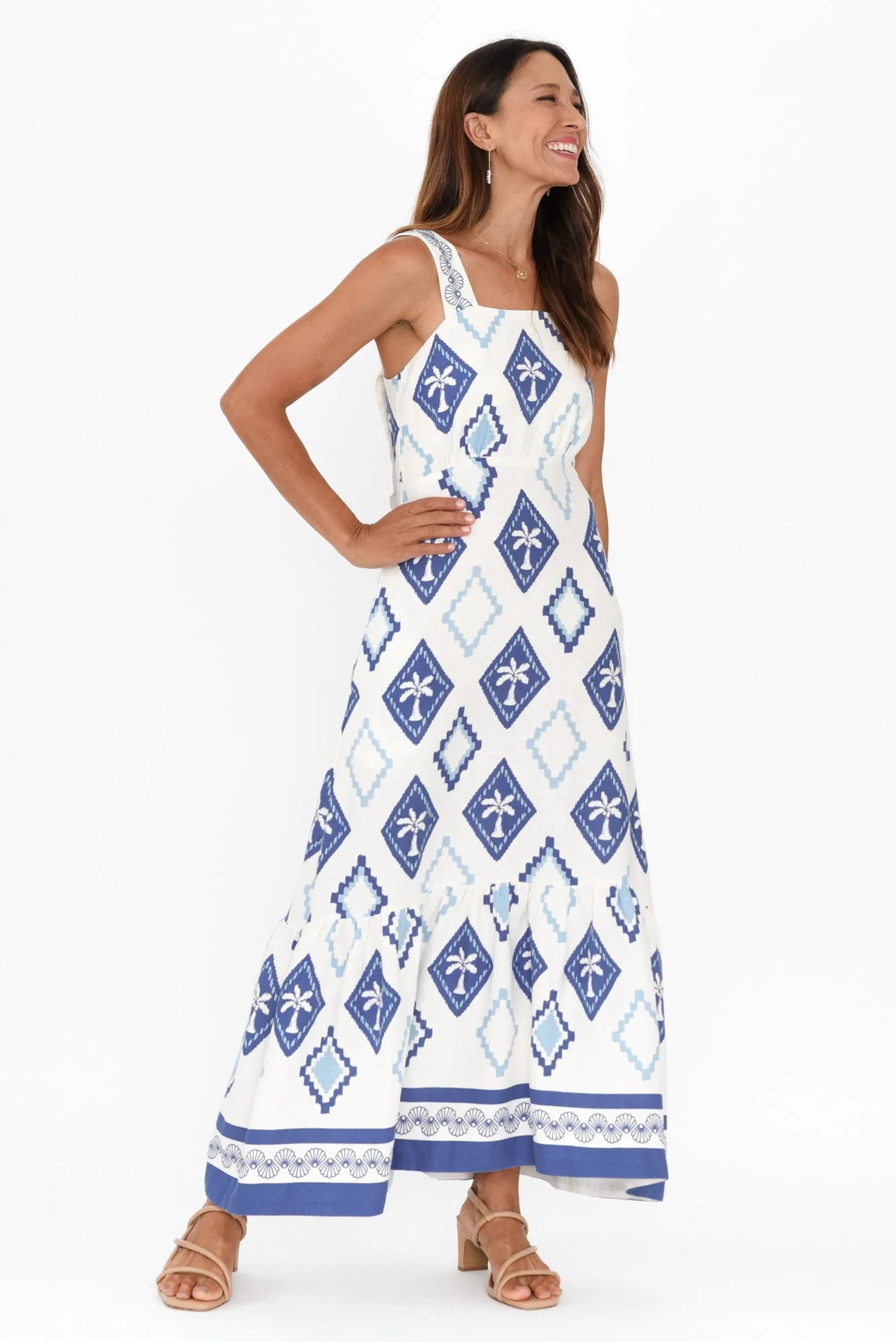 Bateau Blue Palm Linen Dress - Image 6