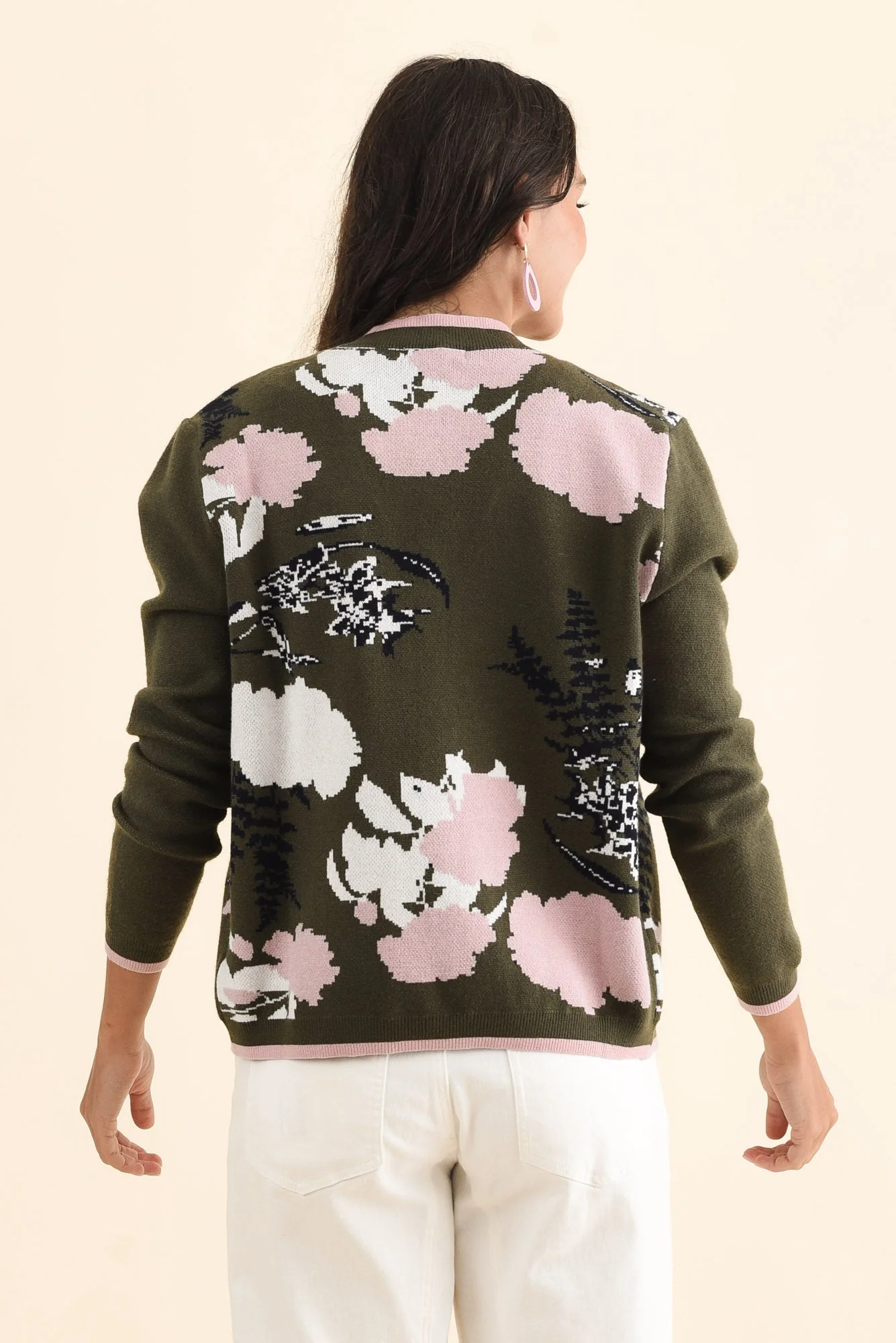 Bea Khaki Floral Knit Cardigan - Image 5
