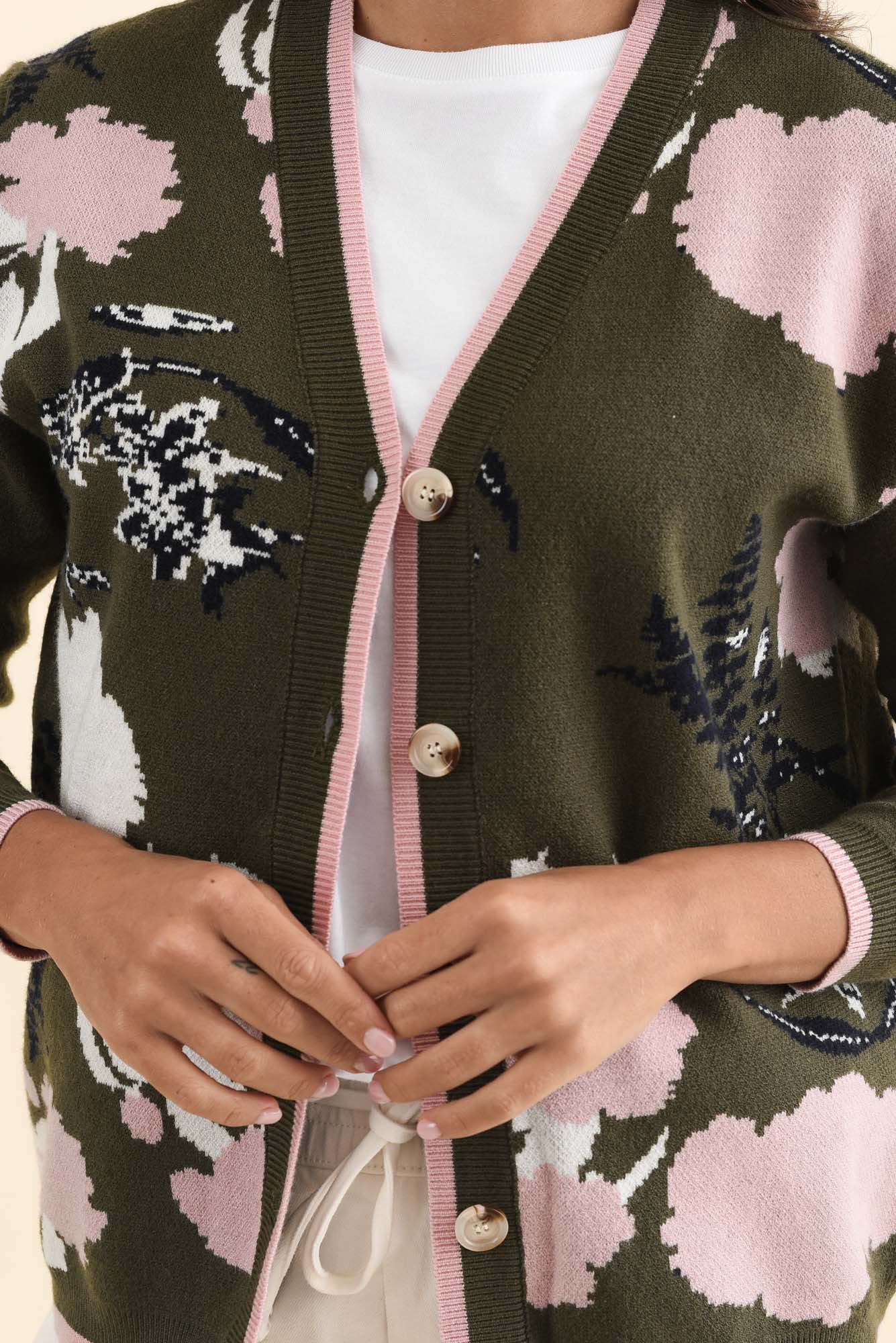 Bea Khaki Floral Knit Cardigan - Image 6