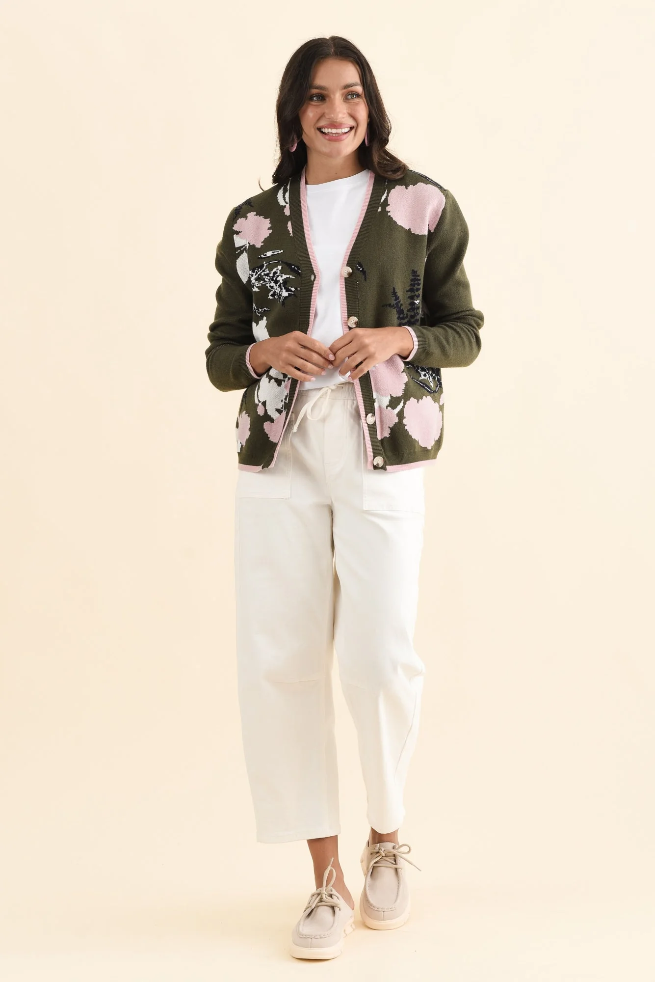 Bea Khaki Floral Knit Cardigan - Image 7
