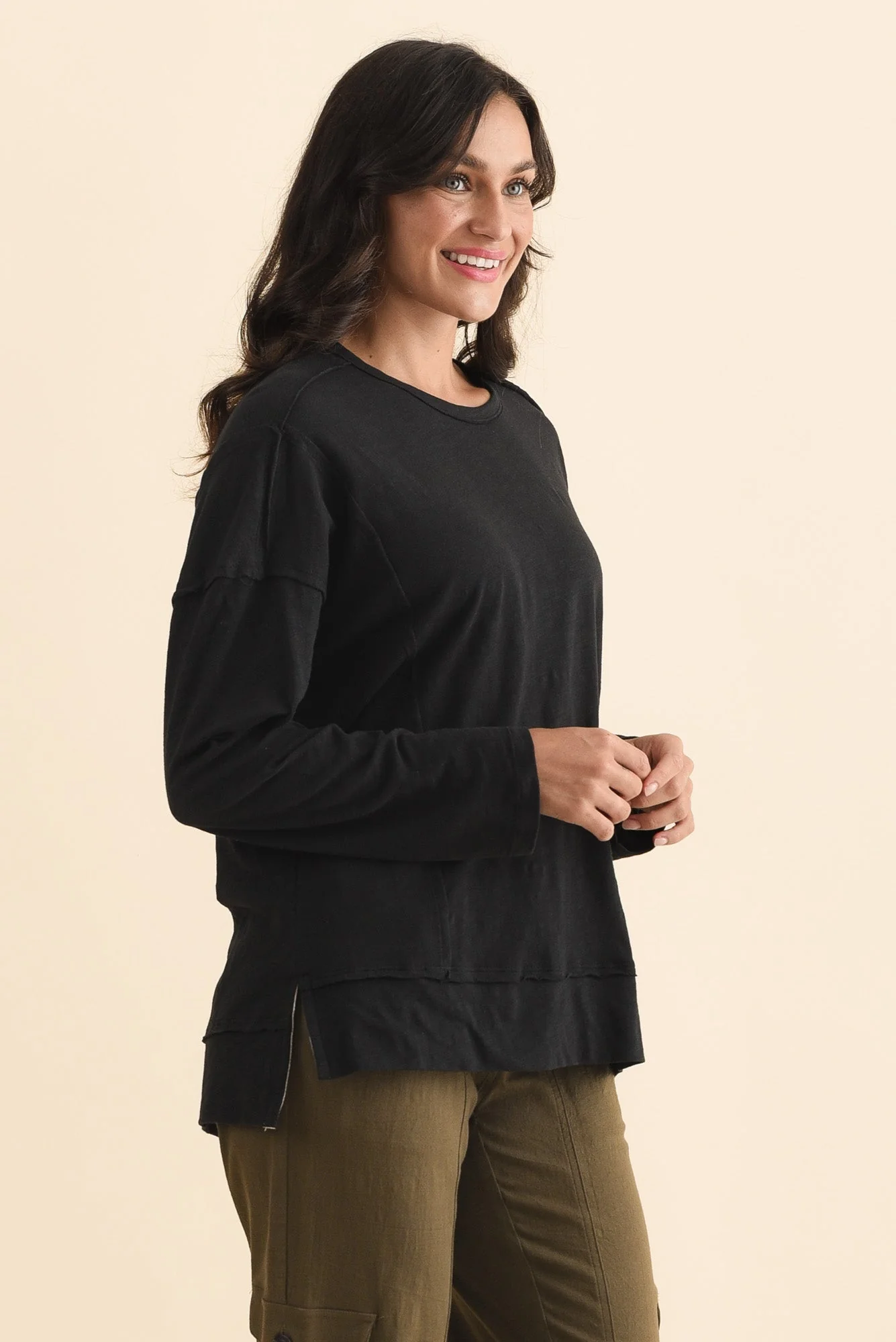 Beatris Black Cotton Long Sleeve Tee - Image 3