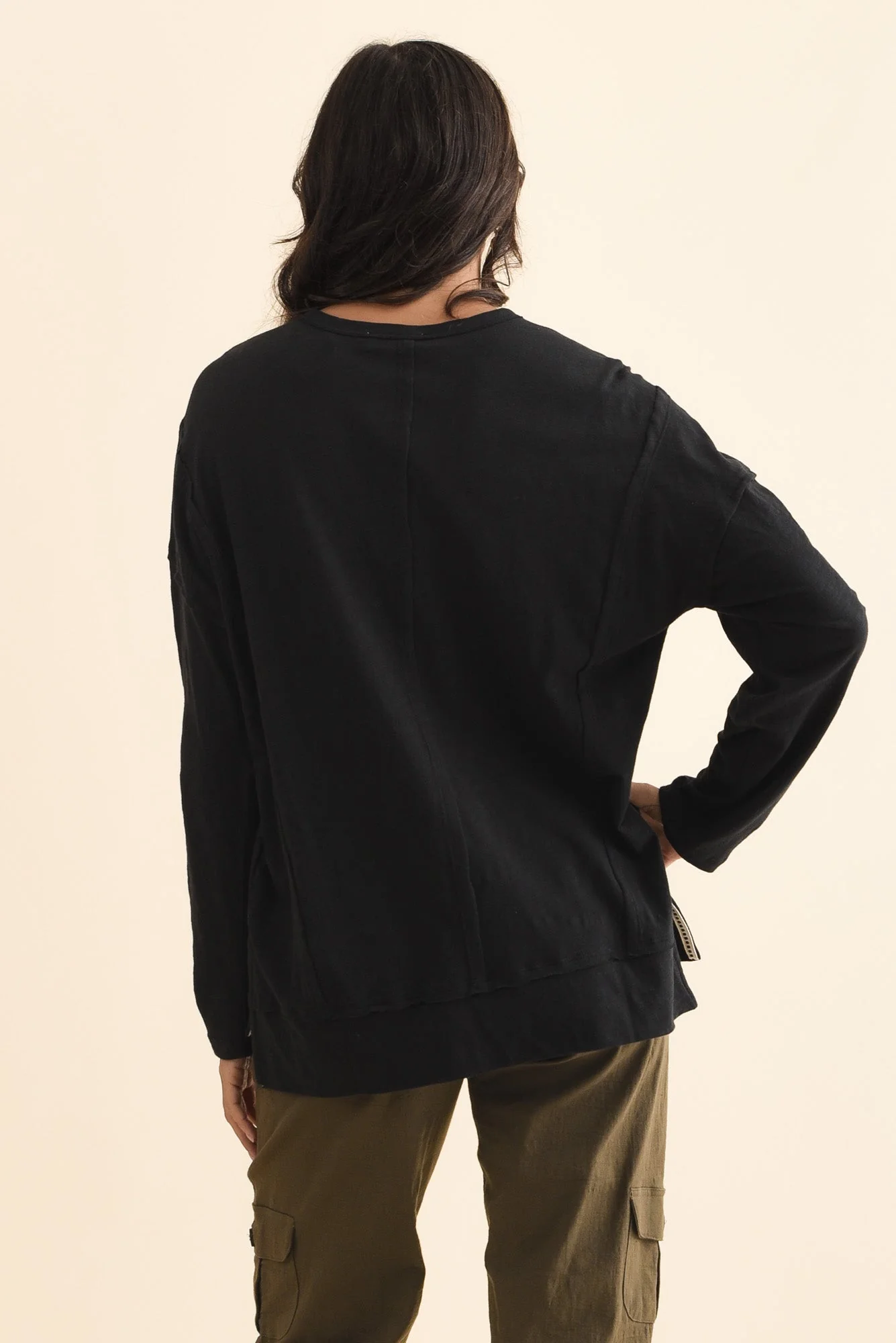Beatris Black Cotton Long Sleeve Tee - Image 4