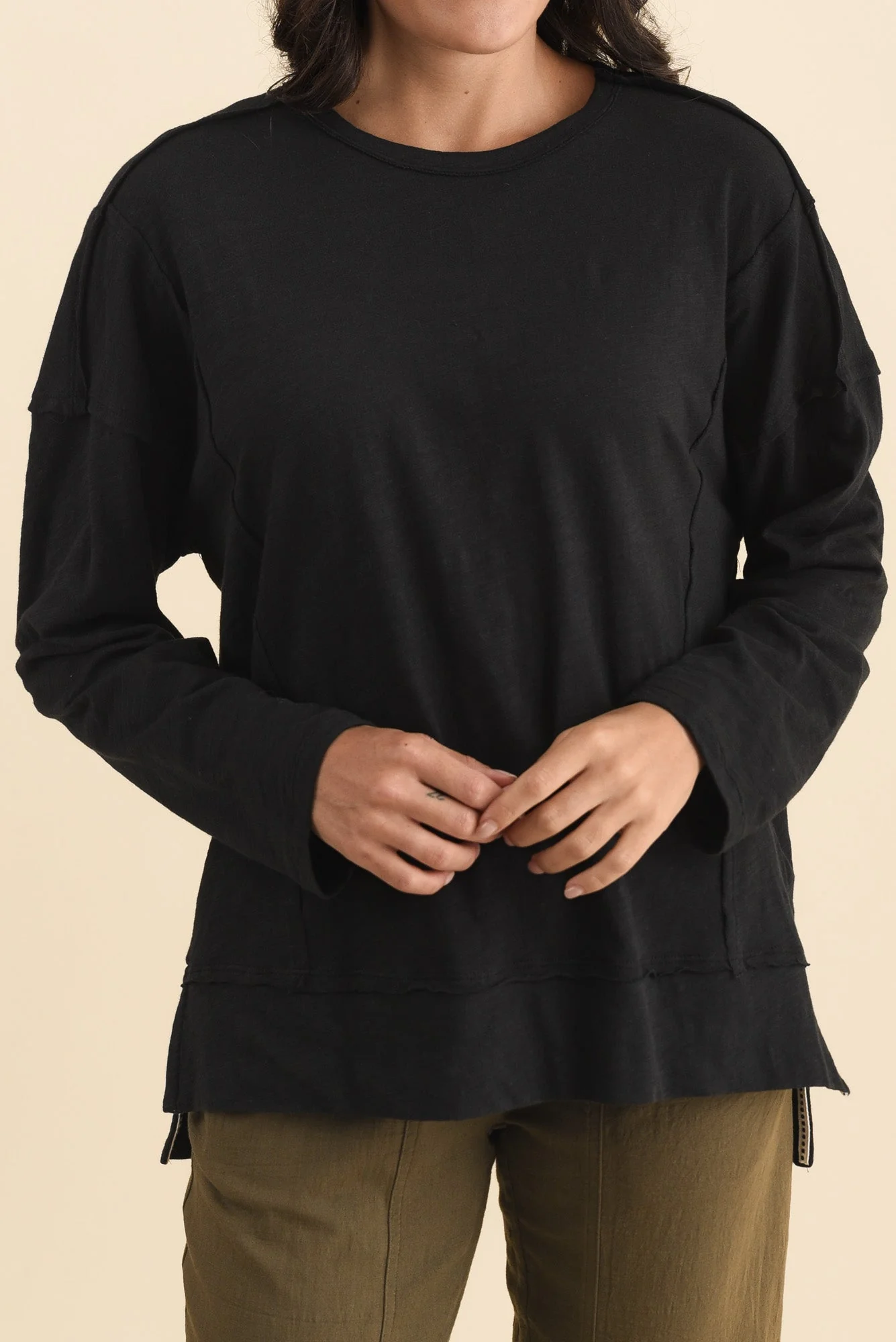 Beatris Black Cotton Long Sleeve Tee - Image 5