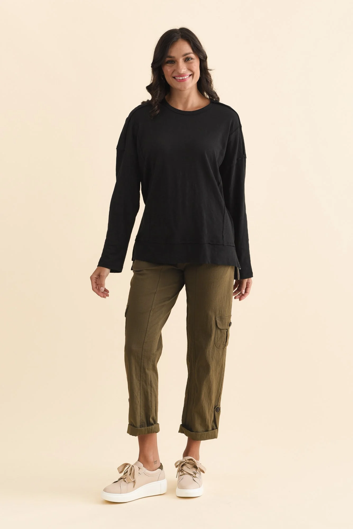 Beatris Black Cotton Long Sleeve Tee - Image 6