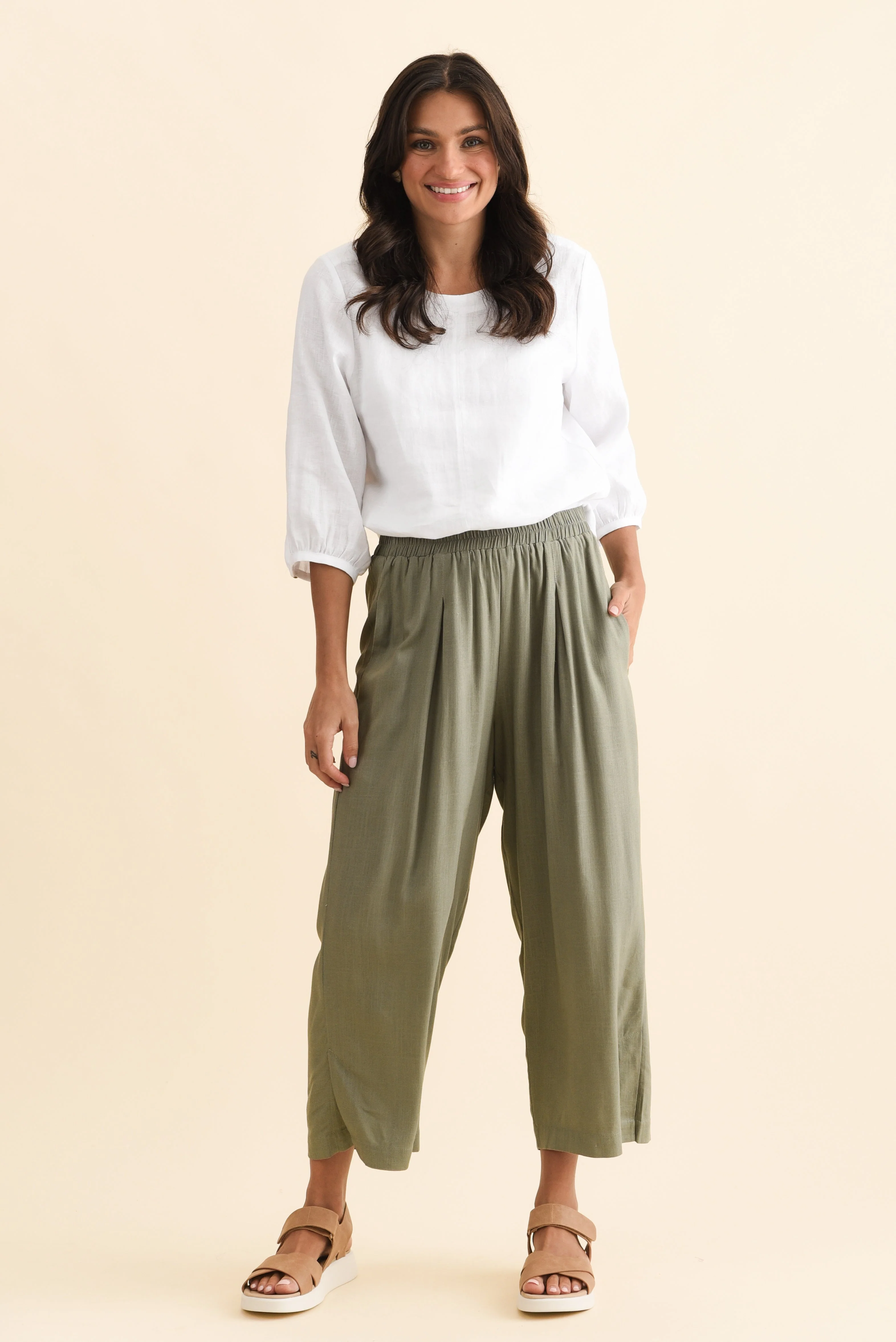 Belinda Khaki Linen Blend Cropped Pants - Image 6