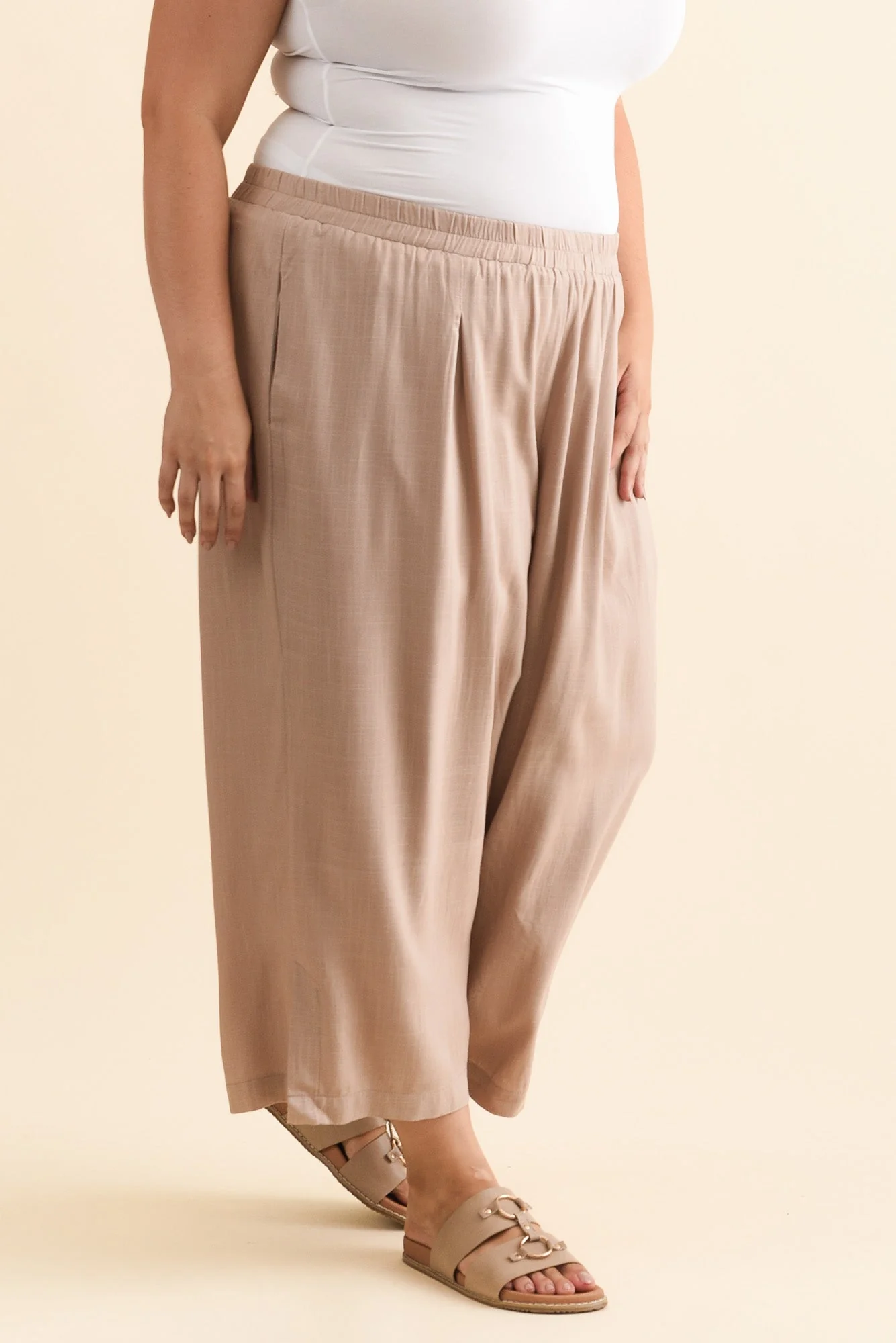 Belinda Taupe Linen Blend Cropped Pants - Image 10