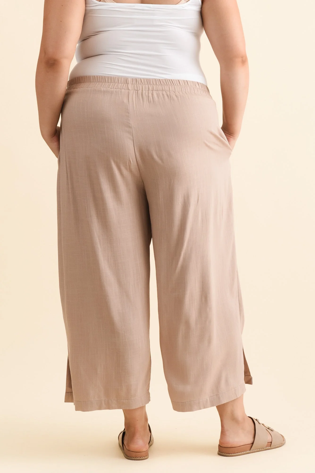 Belinda Taupe Linen Blend Cropped Pants - Image 11