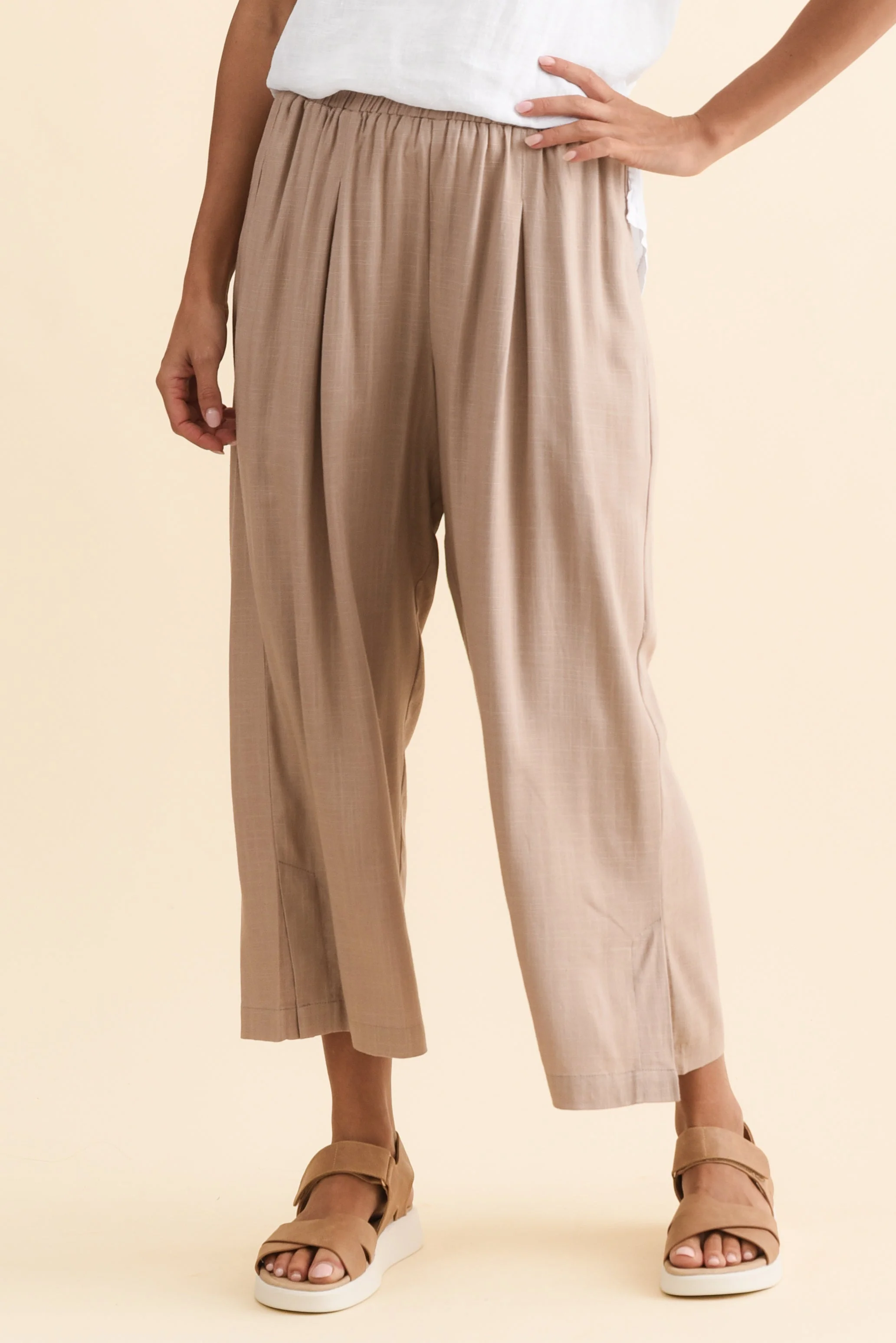 Belinda Taupe Linen Blend Cropped Pants - Image 2