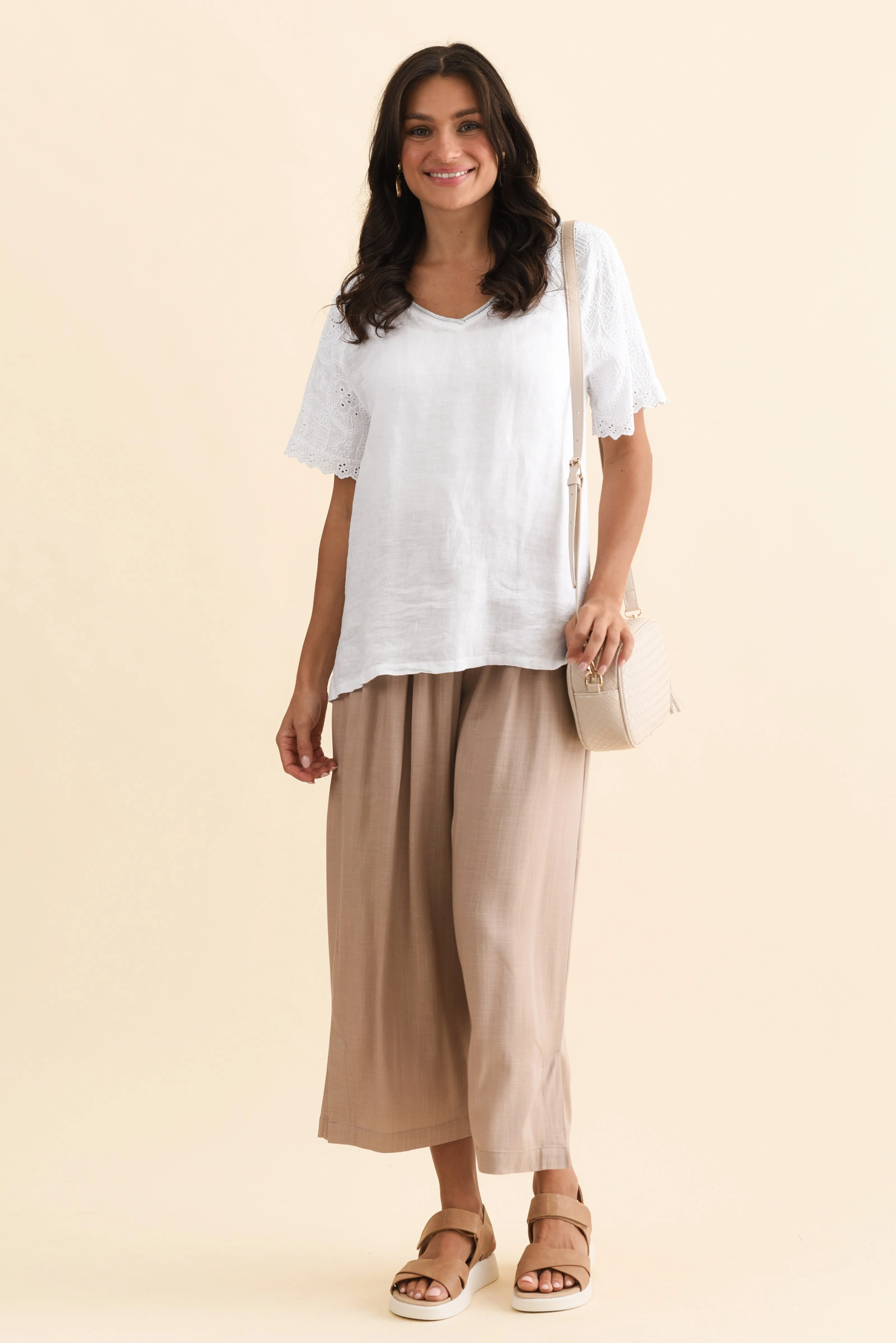 Belinda Taupe Linen Blend Cropped Pants - Image 3