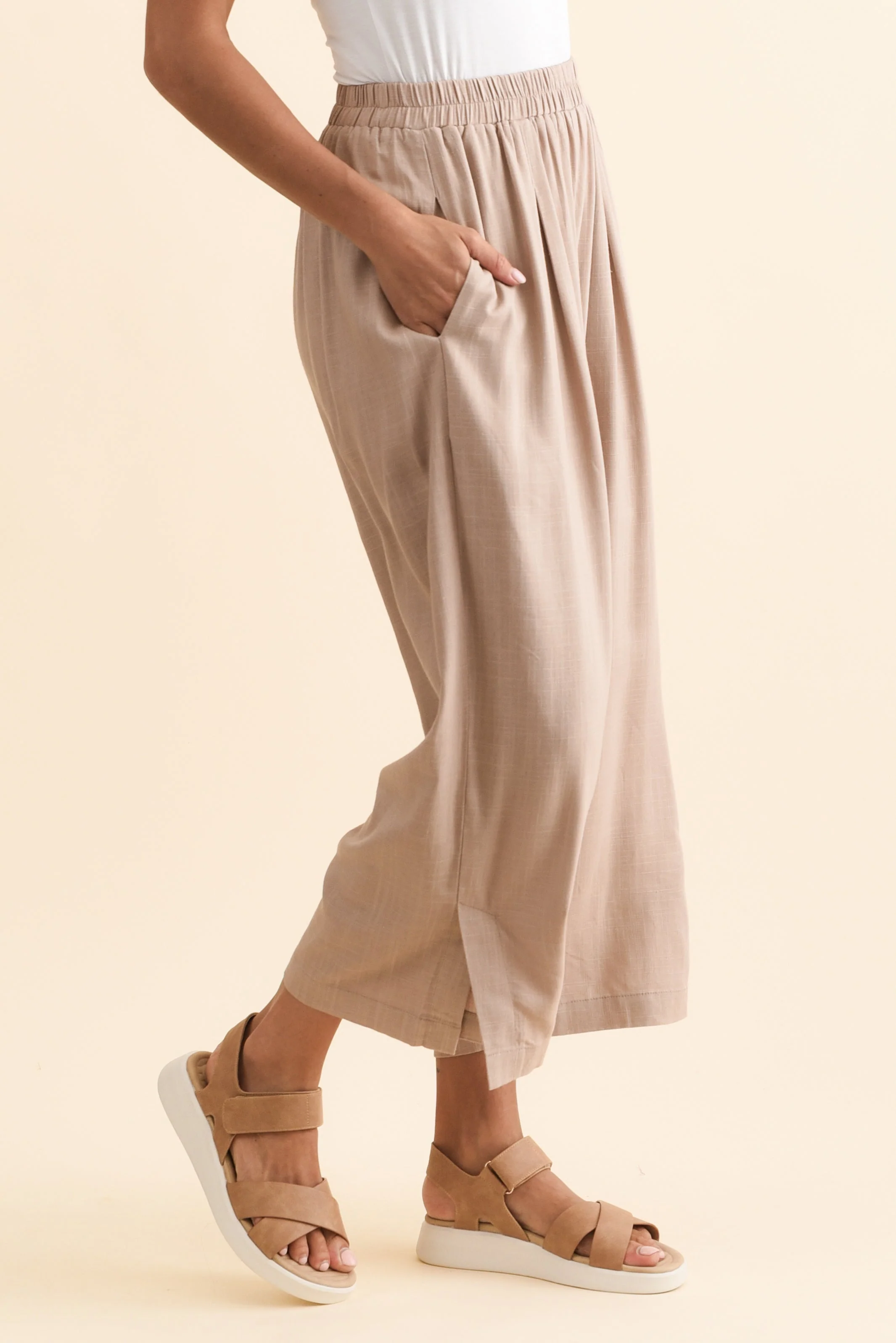Belinda Taupe Linen Blend Cropped Pants - Image 4