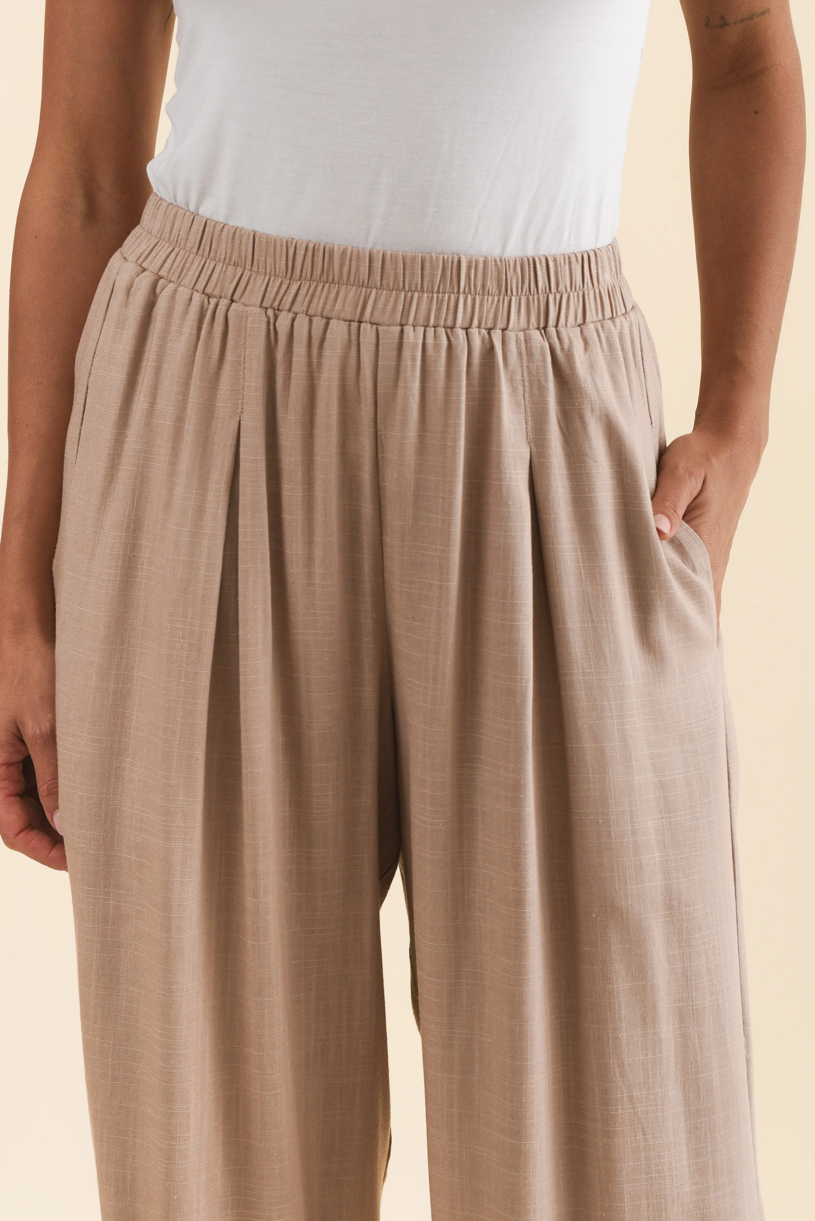 Belinda Taupe Linen Blend Cropped Pants - Image 6