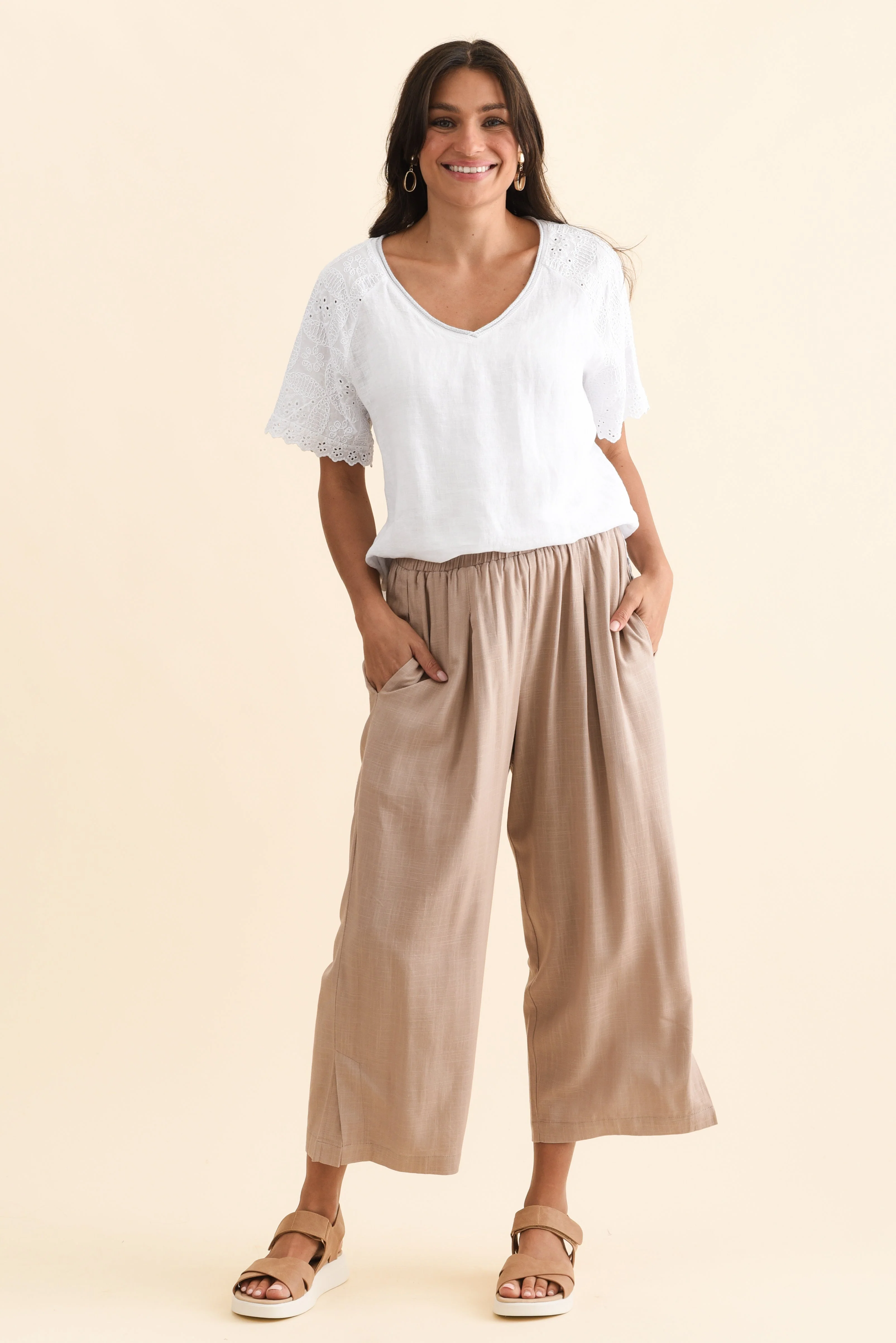 Belinda Taupe Linen Blend Cropped Pants - Image 7