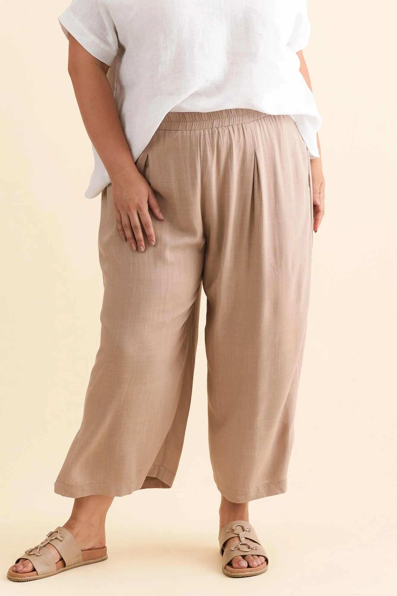 Belinda Taupe Linen Blend Cropped Pants - Image 8