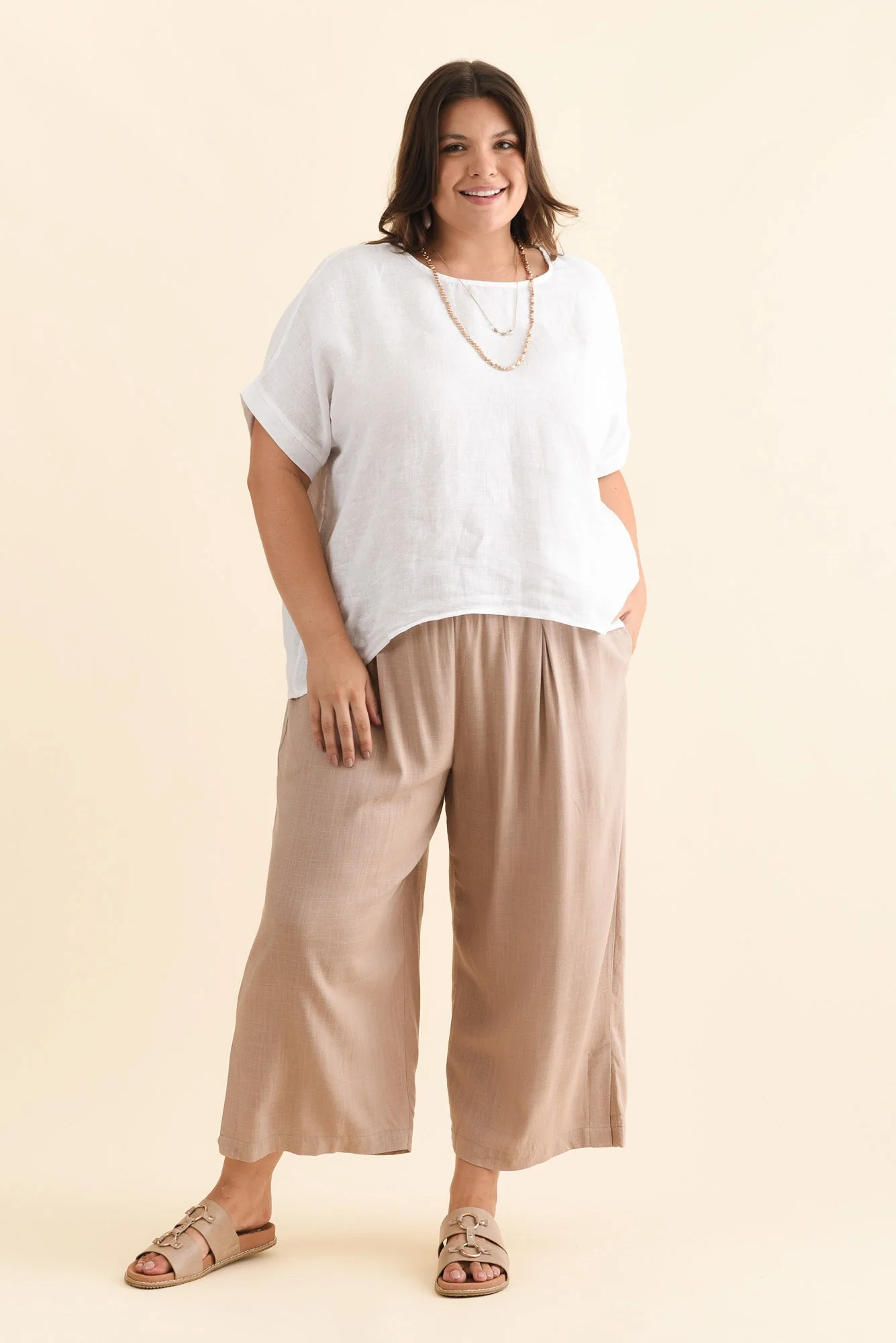 Belinda Taupe Linen Blend Cropped Pants - Image 9