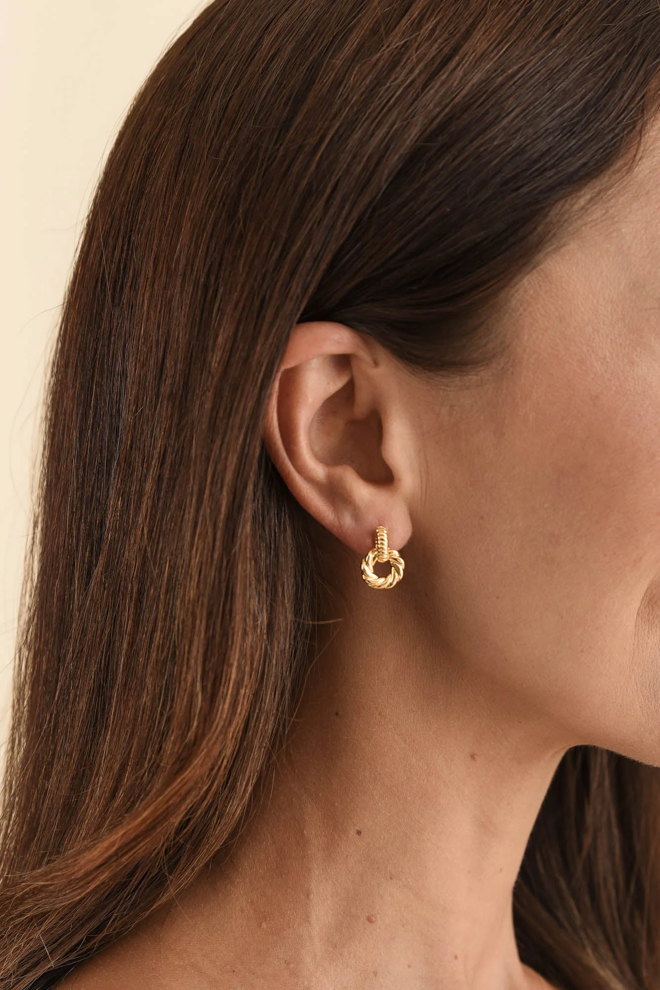 Bellae Gold Twisted Hoop Drop Earrings - Image 2