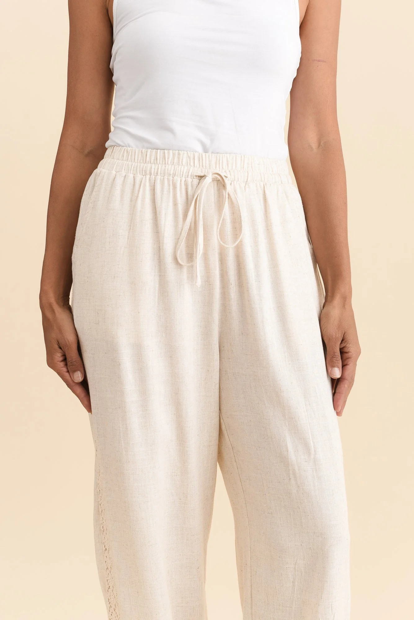 Beretta Beige Lace Linen Blend Pants - Image 5