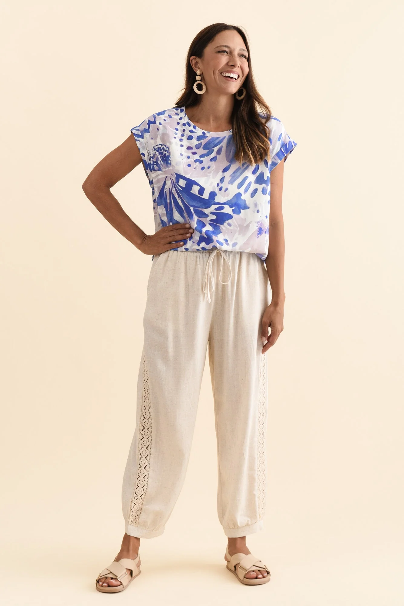 Beretta Beige Lace Linen Blend Pants - Image 6
