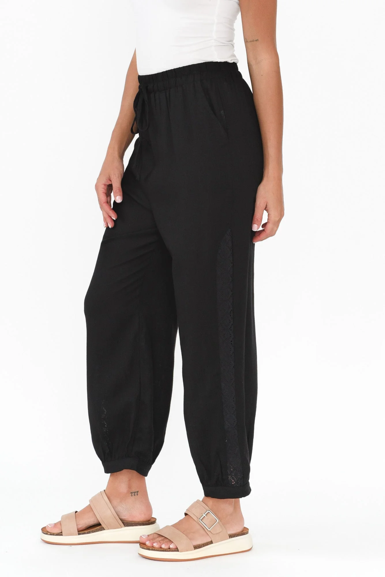Beretta Black Lace Linen Blend Pants - Image 3