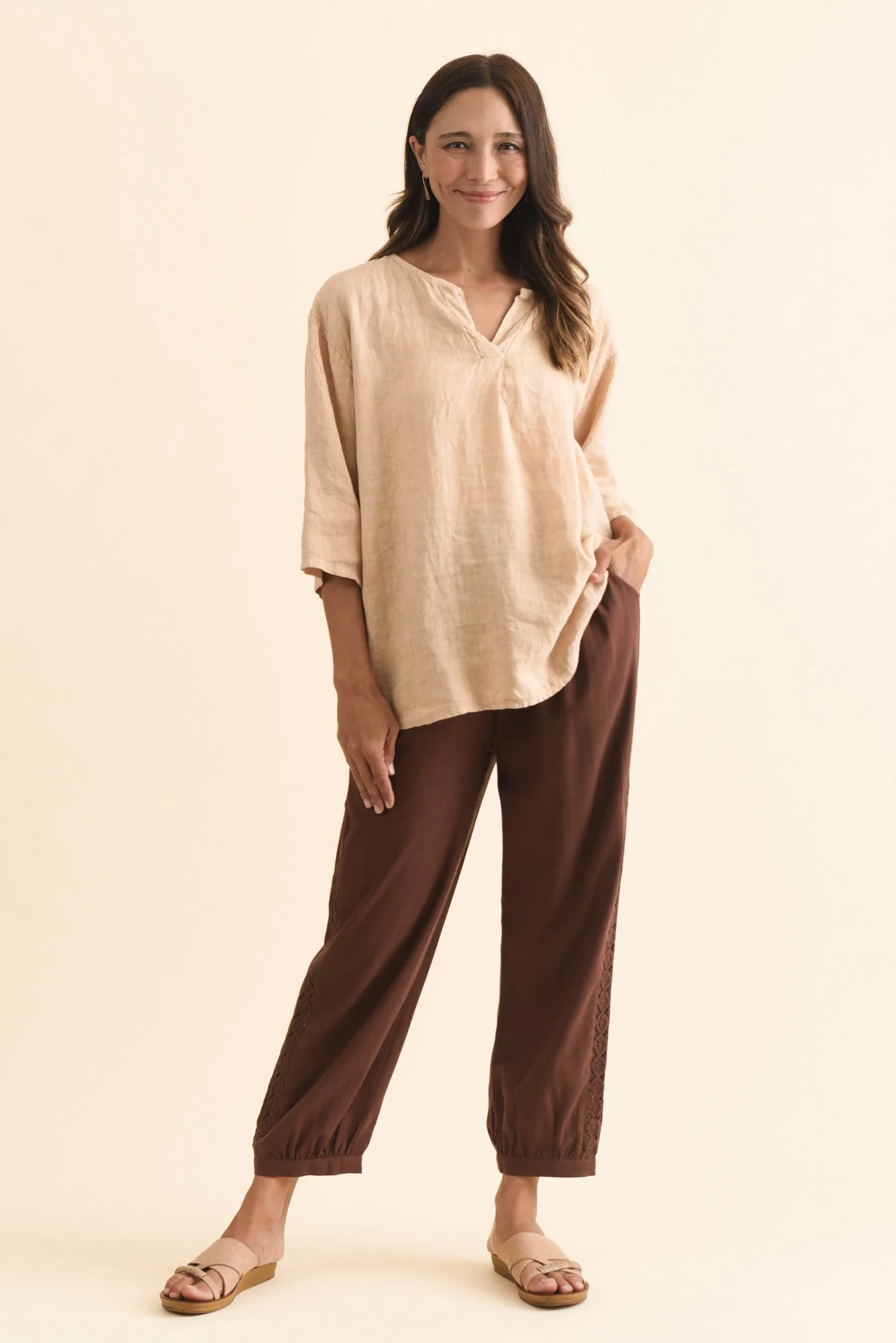 Beretta Chocolate Lace Linen Blend Pants - Image 2